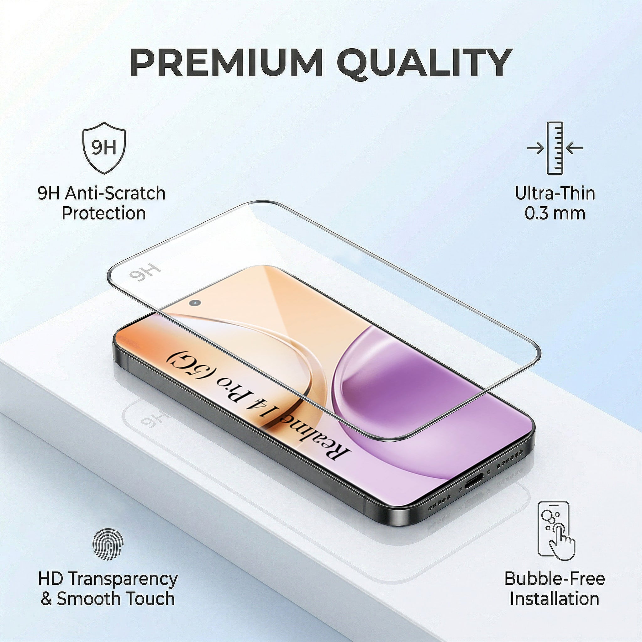For Realme 14 Pro Combo with Back Cover and 9H Tempered Glass (Lifetime Anti-Yellow | Crystal Clear Shockproof | Oleophobic Coating Screen Glass)