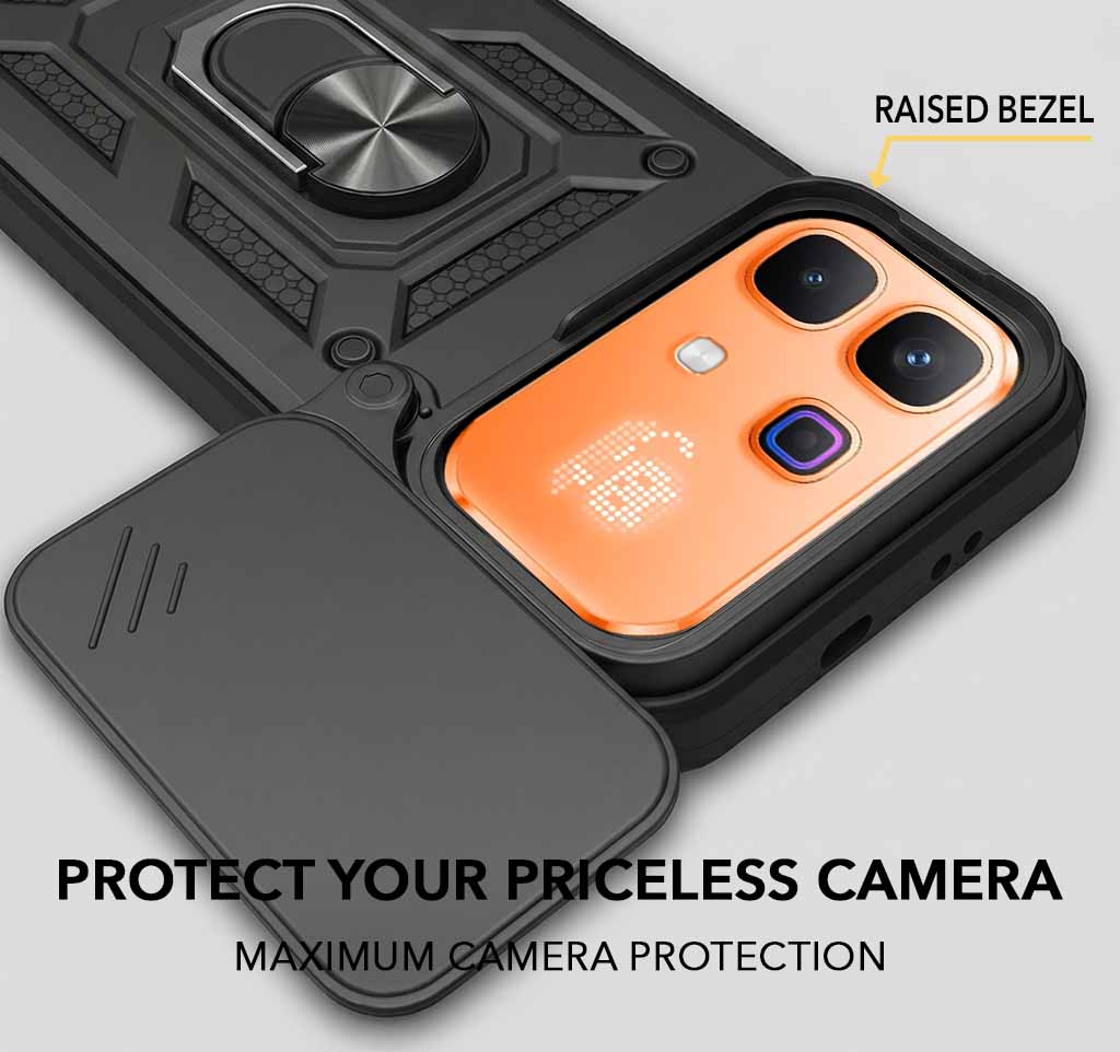 For Infinix Note 60 Pro 5G Back Cover Case Hybrid Armor (Sliding Shutter Camera Protection | Polycarbonate |Ring Holder Kickstand)