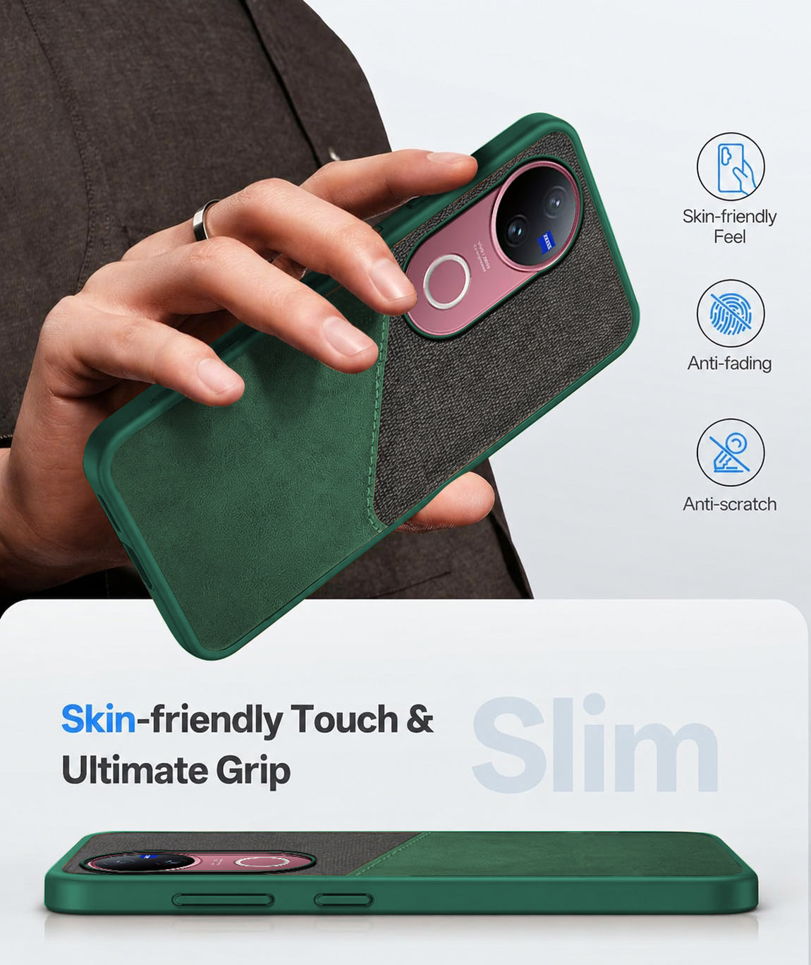 For Vivo V50 | Vivo V50e Back Cover Case (Dual PU Leather Stitch | Professional Minimalist | Soft and Flexible)