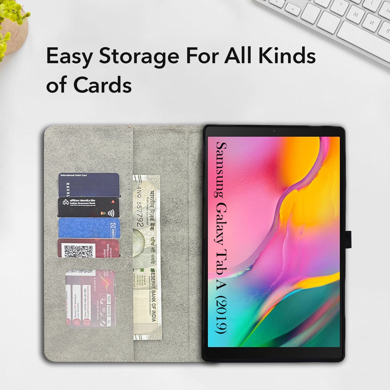 For Samsung Galaxy Tab A (2019) 10.1 Inch SM-T515/T510 Flip Cover Folio Case (PU Leather | Multi-Angle Smart Stand | Card Storage Slots | Silicone Back Pouch)