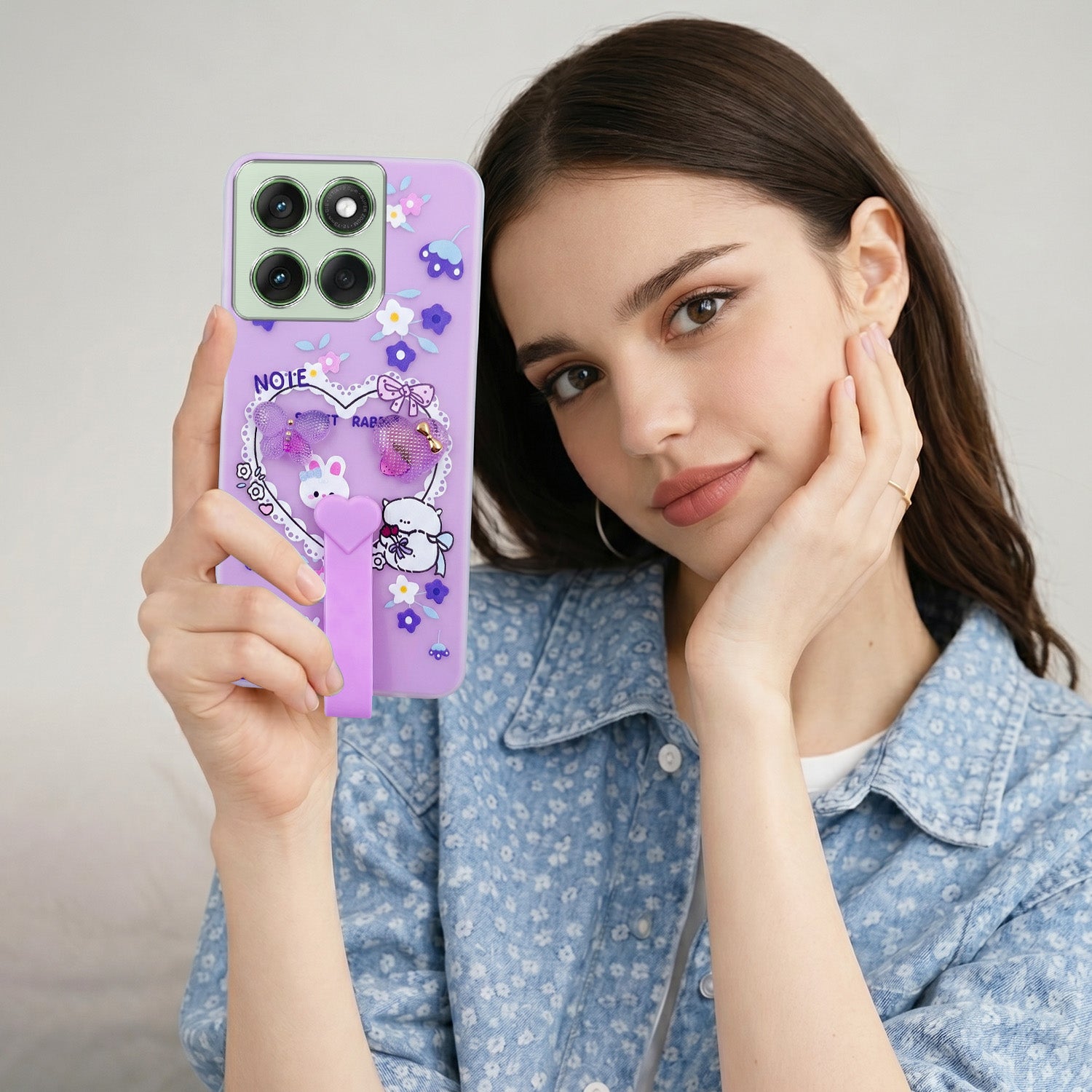 For Motorola Moto Edge 60 Back Cover Case (3D Cute Heart Strap Holder | Camera Protection | Designer Girls Print)