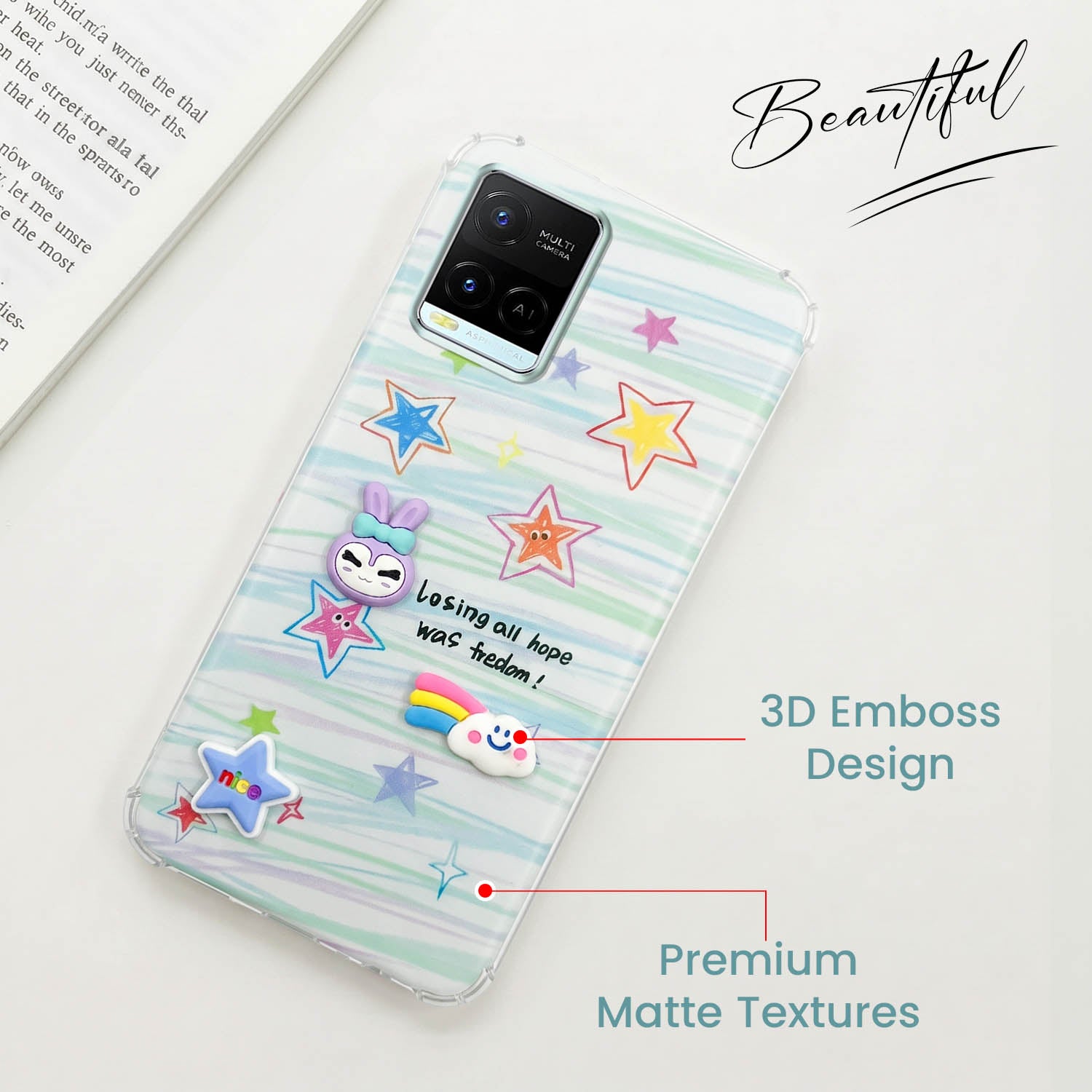 For Vivo Y21e | Vivo Y21A | Vivo Y32 Back Cover Case (3D Cute Cartoons | Hard Back Side Soft | Matte Premium Finish | HD Printing)
