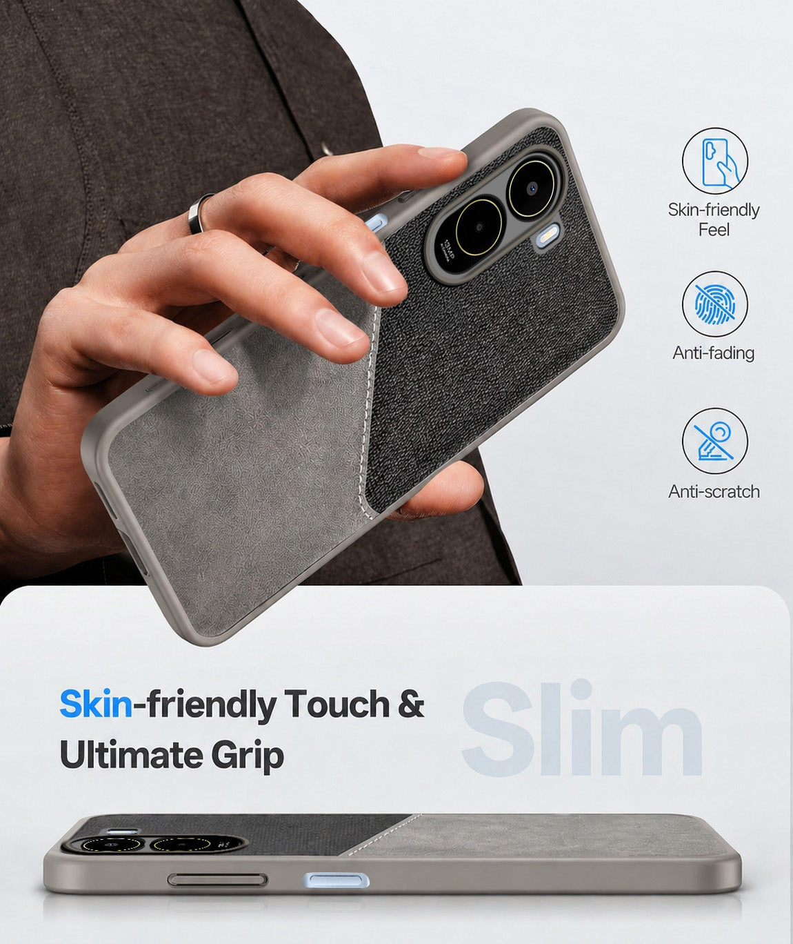 For Poco C81 5G Back Cover Case (Dual Colour Stitch | Professional Minimalist Feel | Soft and Flexible)