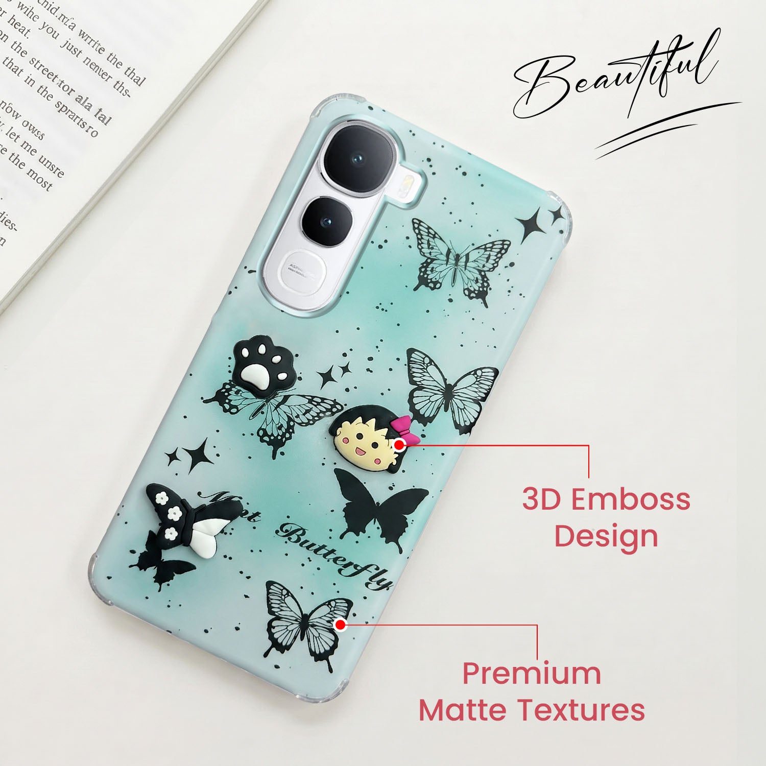 For Vivo Y400 Back Cover Case (3D Cute Cartoons | Hard Back Side Soft | Matte Premium Finish | HD Printing)