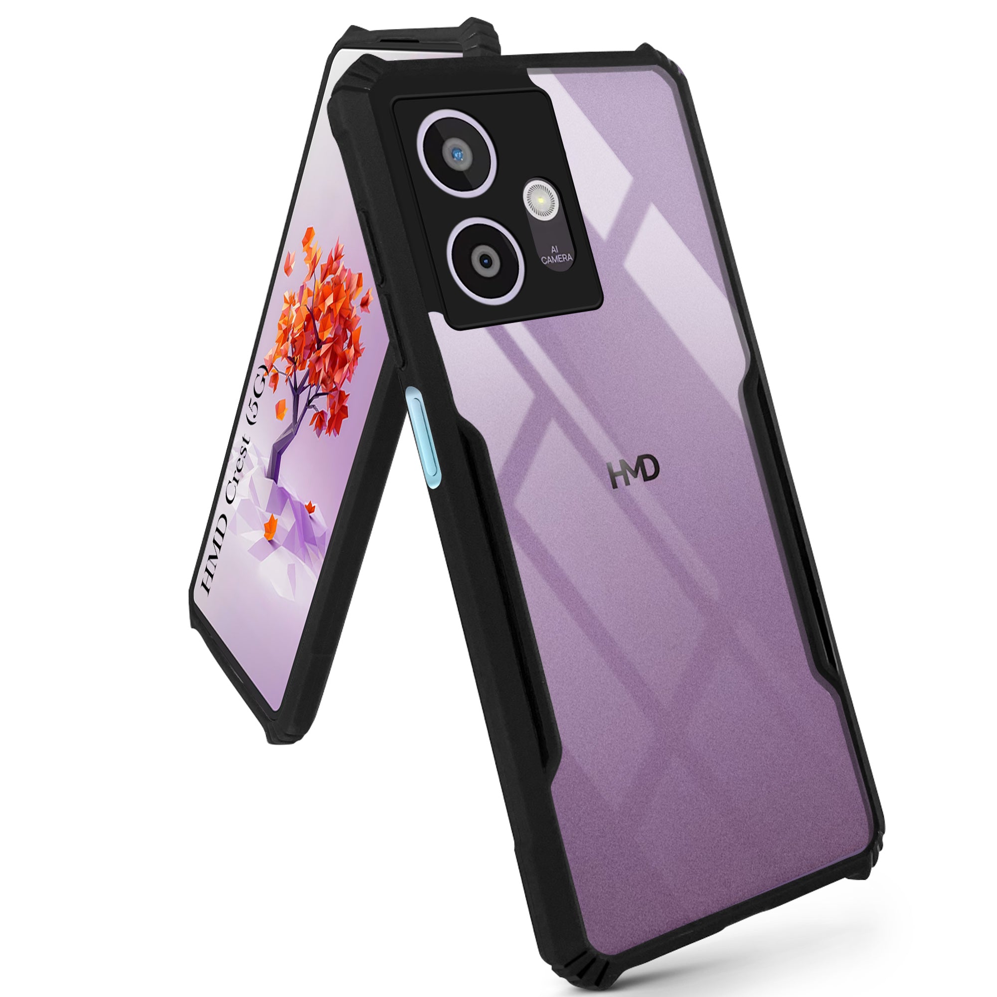 For HMD Crest 5G Back Cover Case ( Shockproof with Polycarbonate Clear Panel | Professional Black)