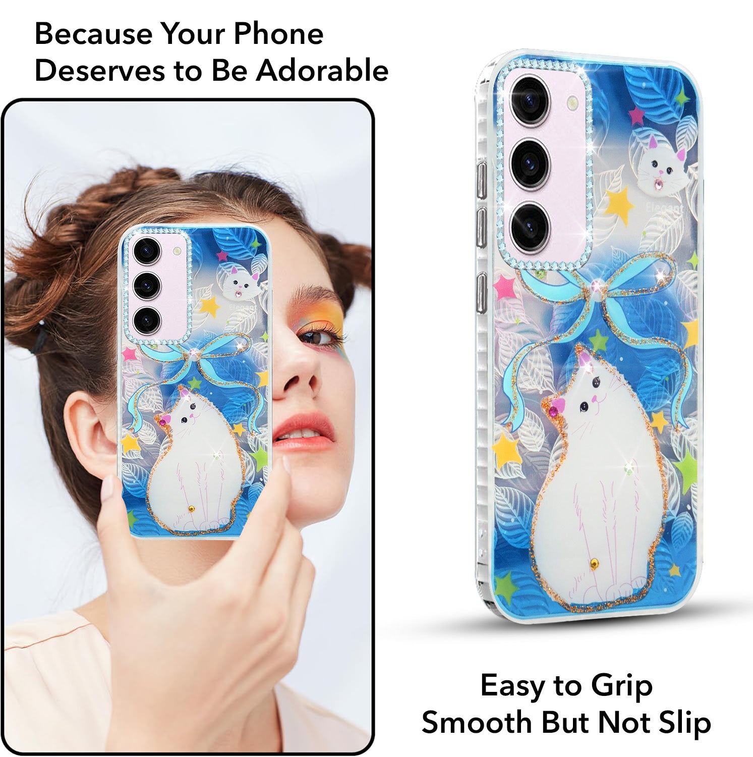 For Samsung Galaxy S23 5G Back Cover Case (Luxury Floral Glitter Cute Butterfly | Diamond Studded Camera Bump | Girls & Women Design)
