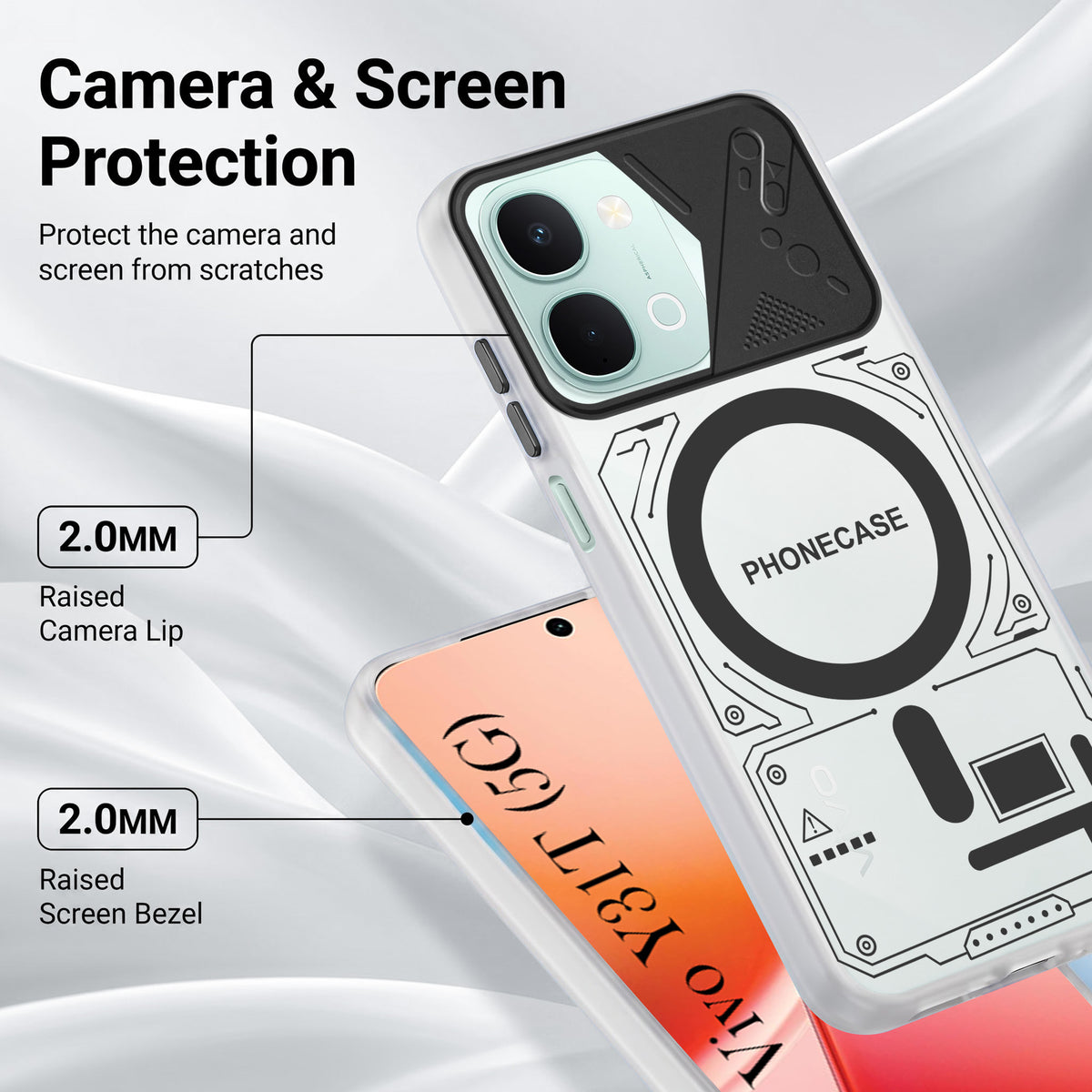 For Vivo Y31T 5G Metallic Back Cover Case (Metallic Camera Protection & Buttons | Translucent Milky Shade | Hard Polycarbonate)