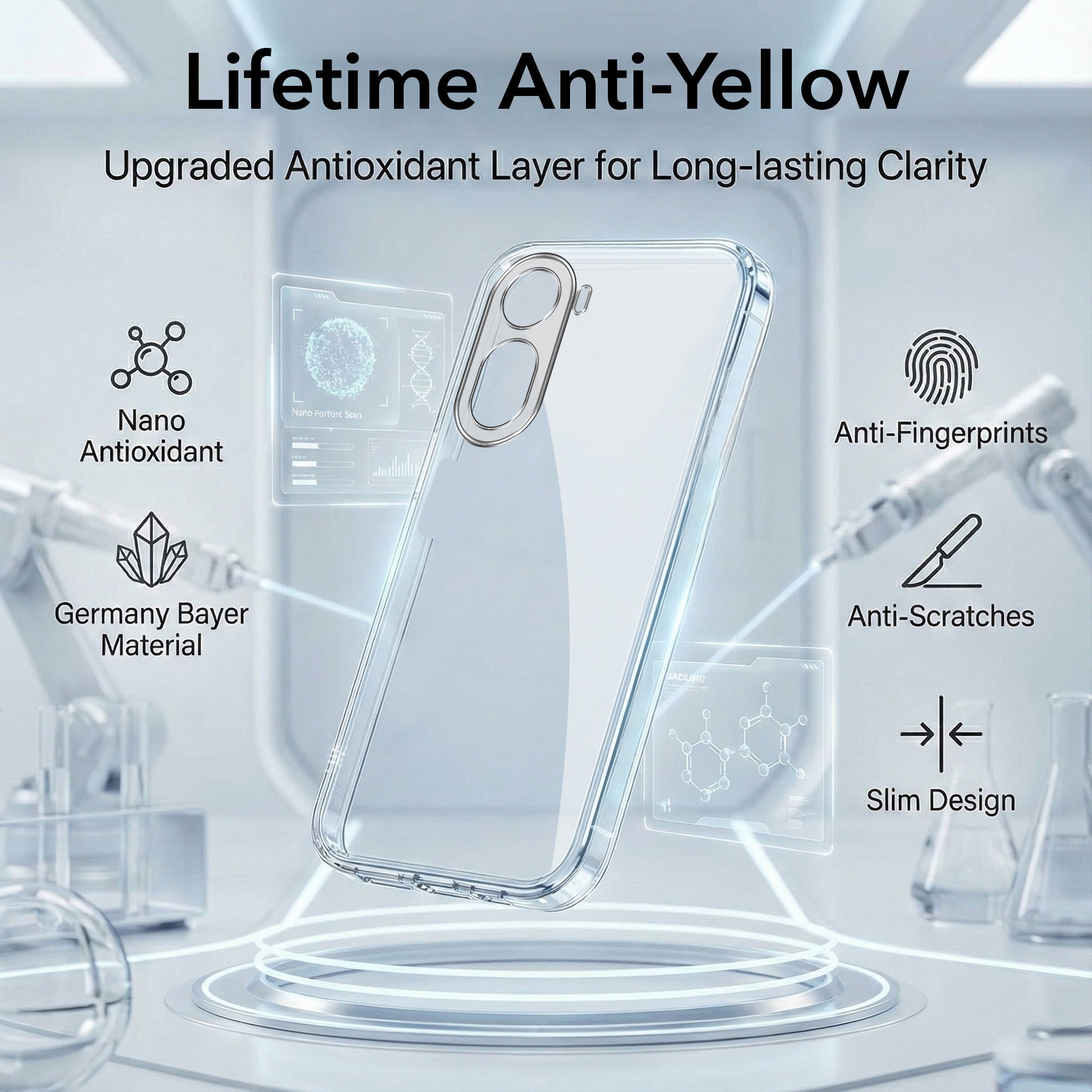 For Redmi A7 Pro 5G Combo with Back Cover and 9H Tempered Glass (Lifetime Anti-Yellow | Sleek Hard Crystal | Oleophobic Coating Screen Glass)