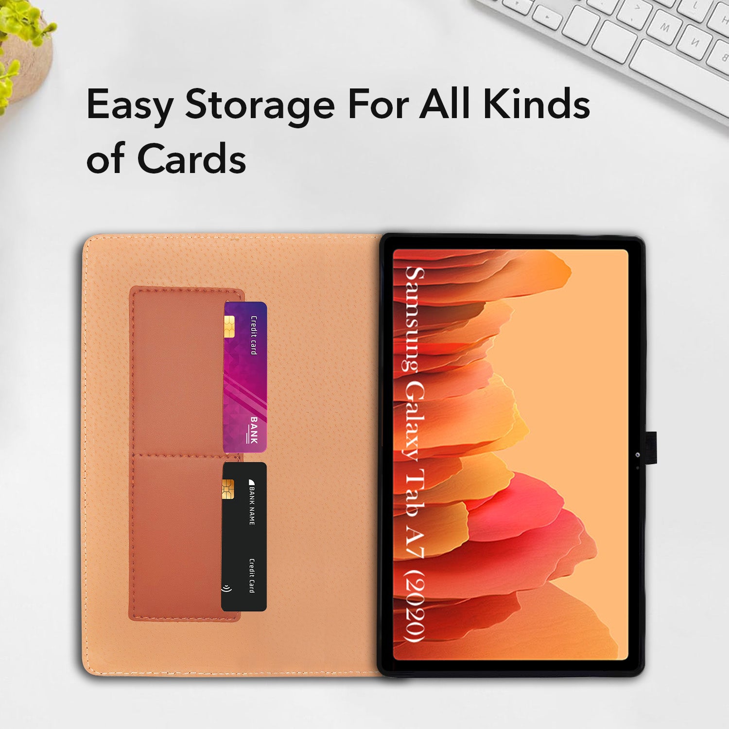 For Samsung Galaxy Tab A7 (2020) 10 Inch SM-T500/T505/T505N Flip Cover Folio Cover (PU Leather | Multi-Angle Smart Stand | Card Storage Slots | Silicone Back Pouch)
