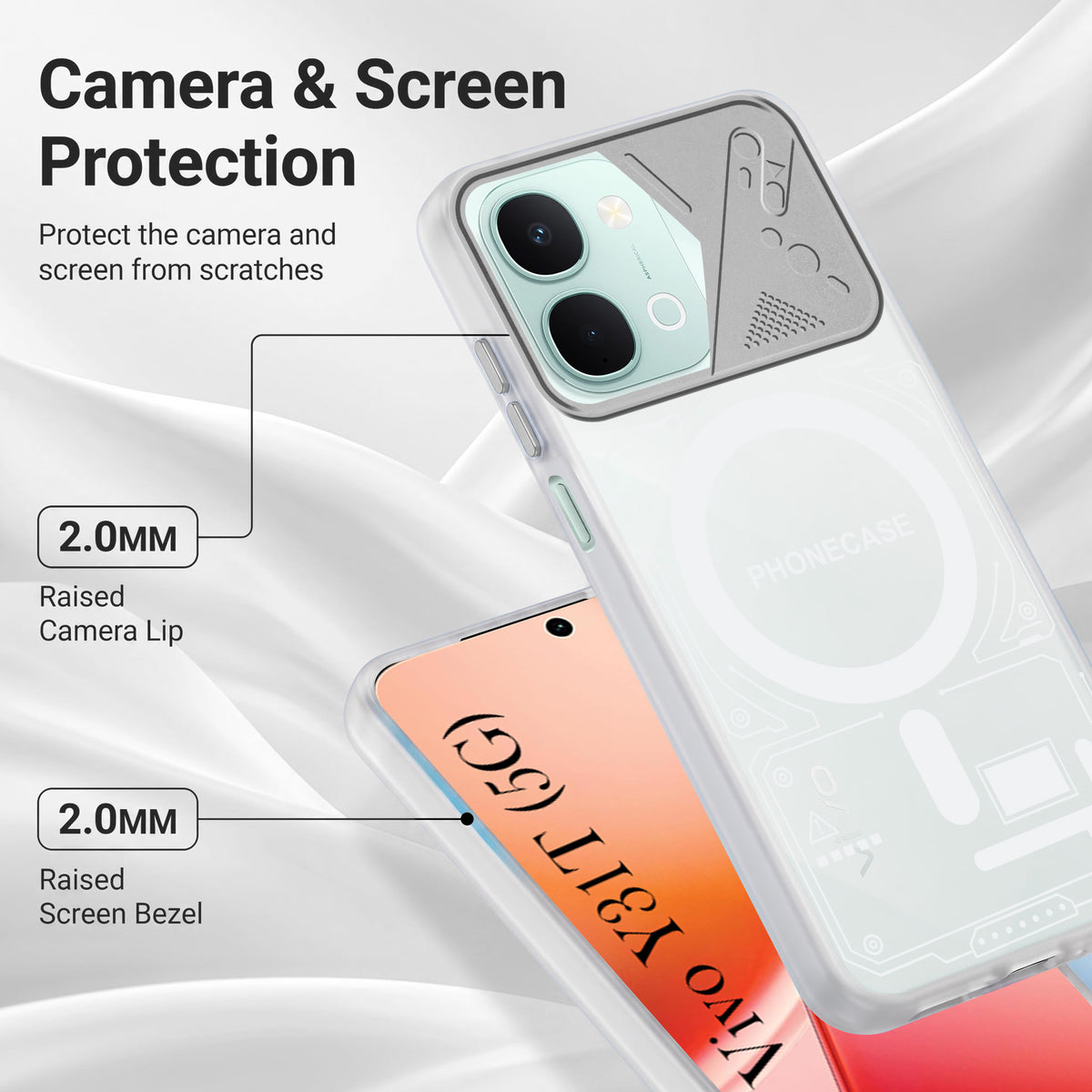 For Vivo Y31T 5G Metallic Back Cover Case (Metallic Camera Protection & Buttons | Translucent Milky Shade | Hard Polycarbonate)