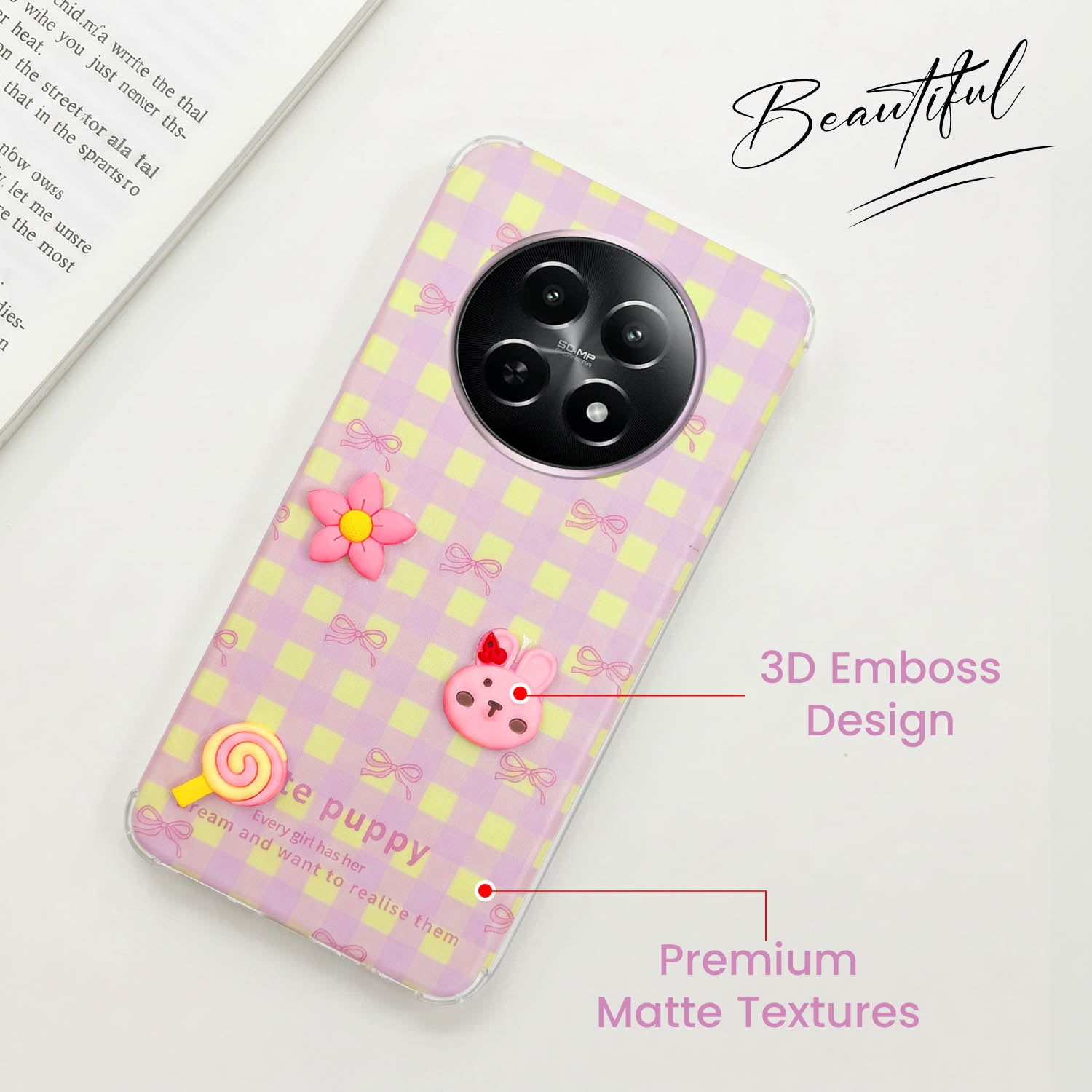 For Realme Narzo N65 5G Back Cover Case (3D Cute Cartoons | Hard Back Side Soft | Matte Premium Finish | HD Printing)