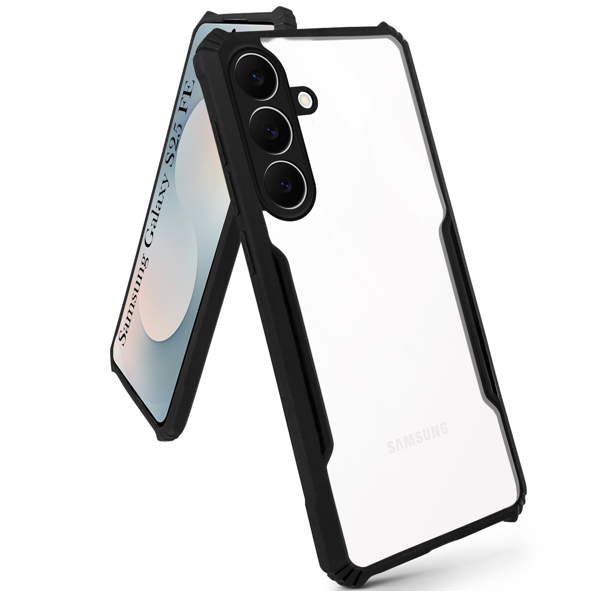 For Samsung Galaxy S25 FE Back Cover Case Hybrid (Shockproof with Polycarbonate Clear Panel | Professional Black)