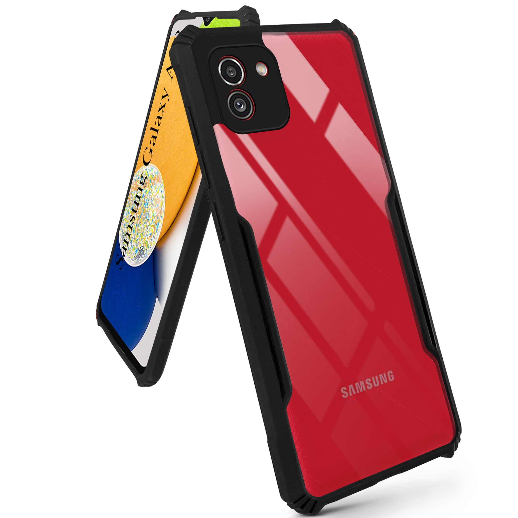 For Samsung Galaxy A03 Back Cover Case Hybrid (Shockproof with Polycarbonate Clear Panel | Professional Black)