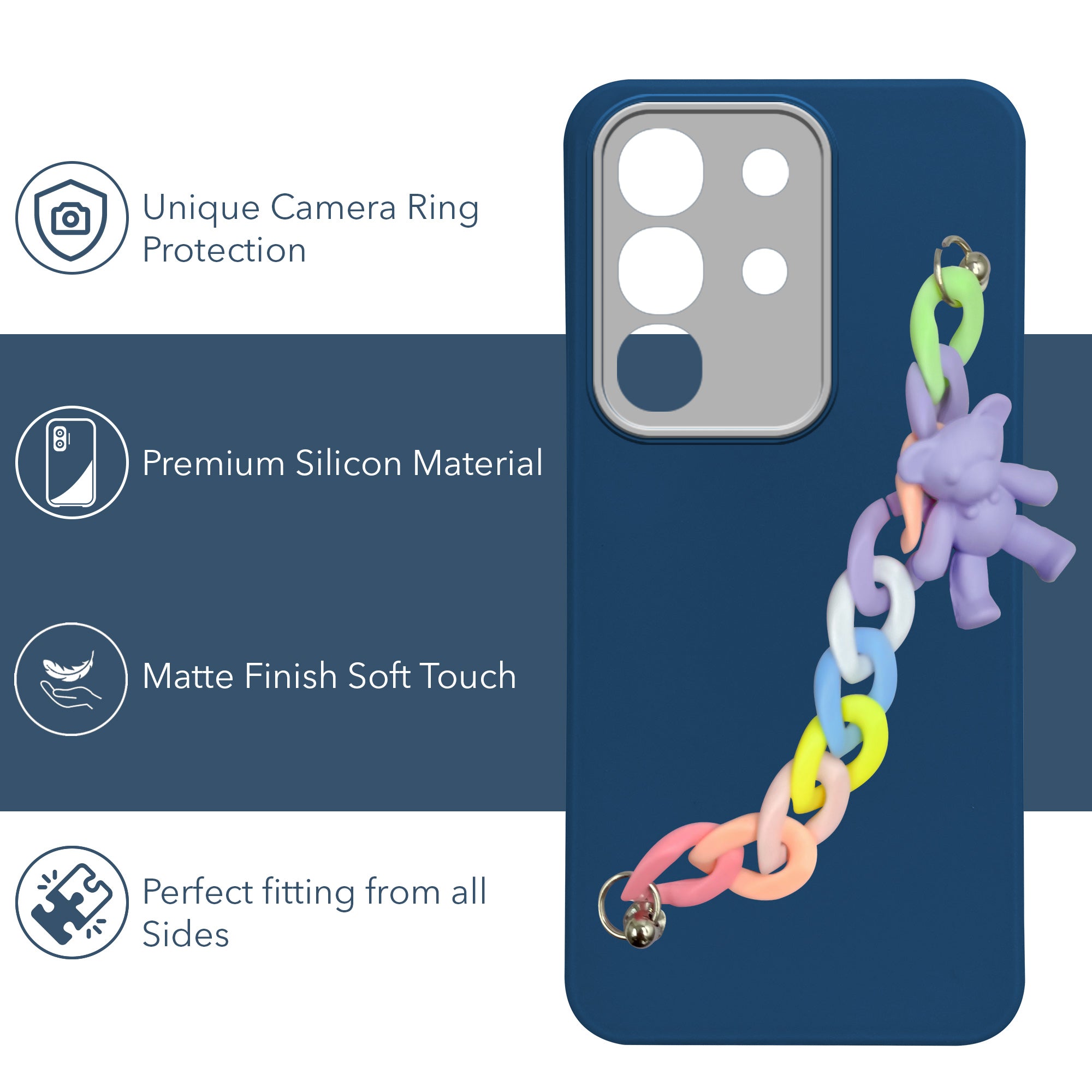 For Vivo T4x | Vivo Y31 Pro Back Cover Case ( Wrist Hanging Chain | Teddy Bracelet Charms | Dual Color Matte Finish | Full Camera Protection | Sleek and Professional)