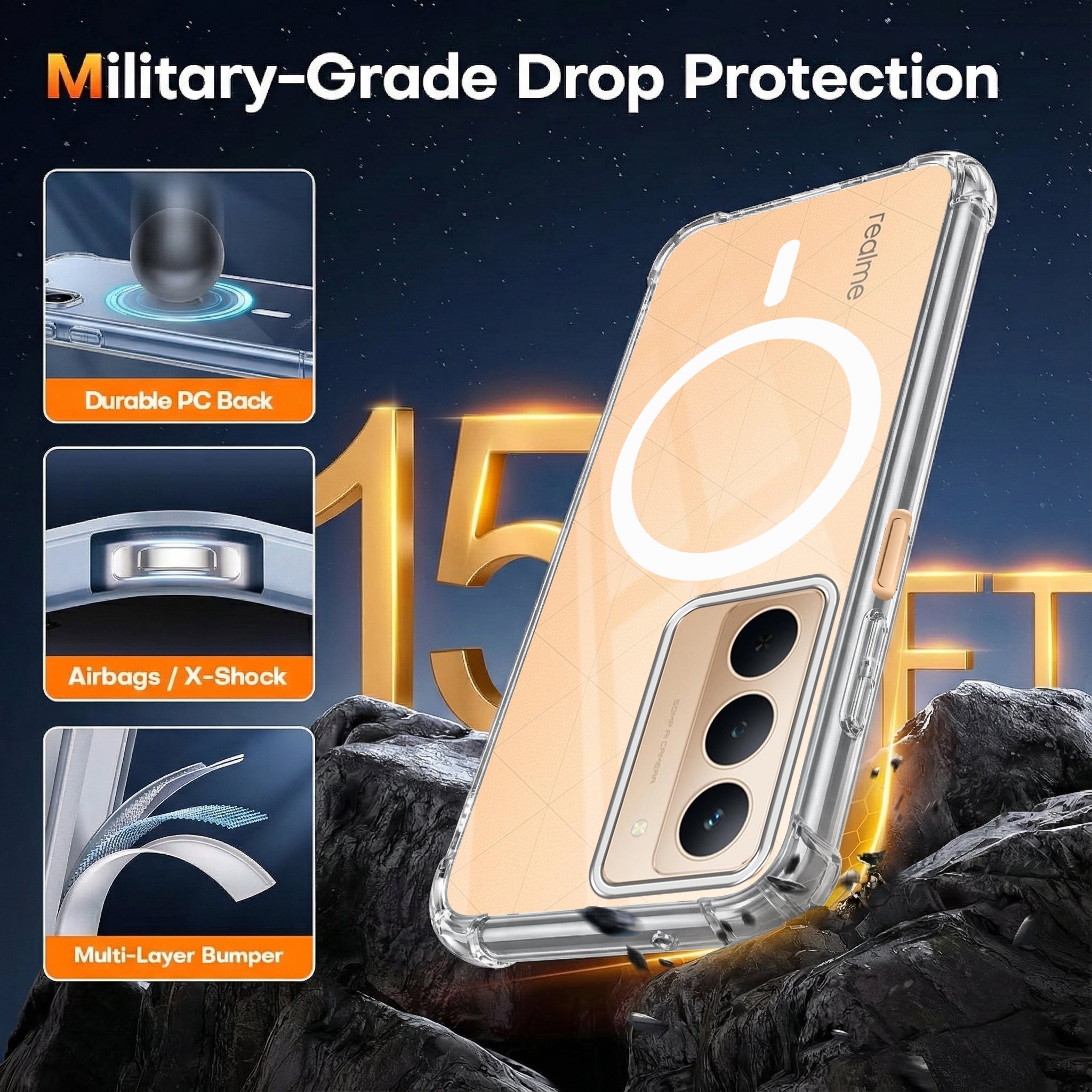 For Realme P3x Back Cover Shockproof Crystal-Clear (Magsafe Wireless Support | Drop & Camera Protection | Hard Polycarbonate)