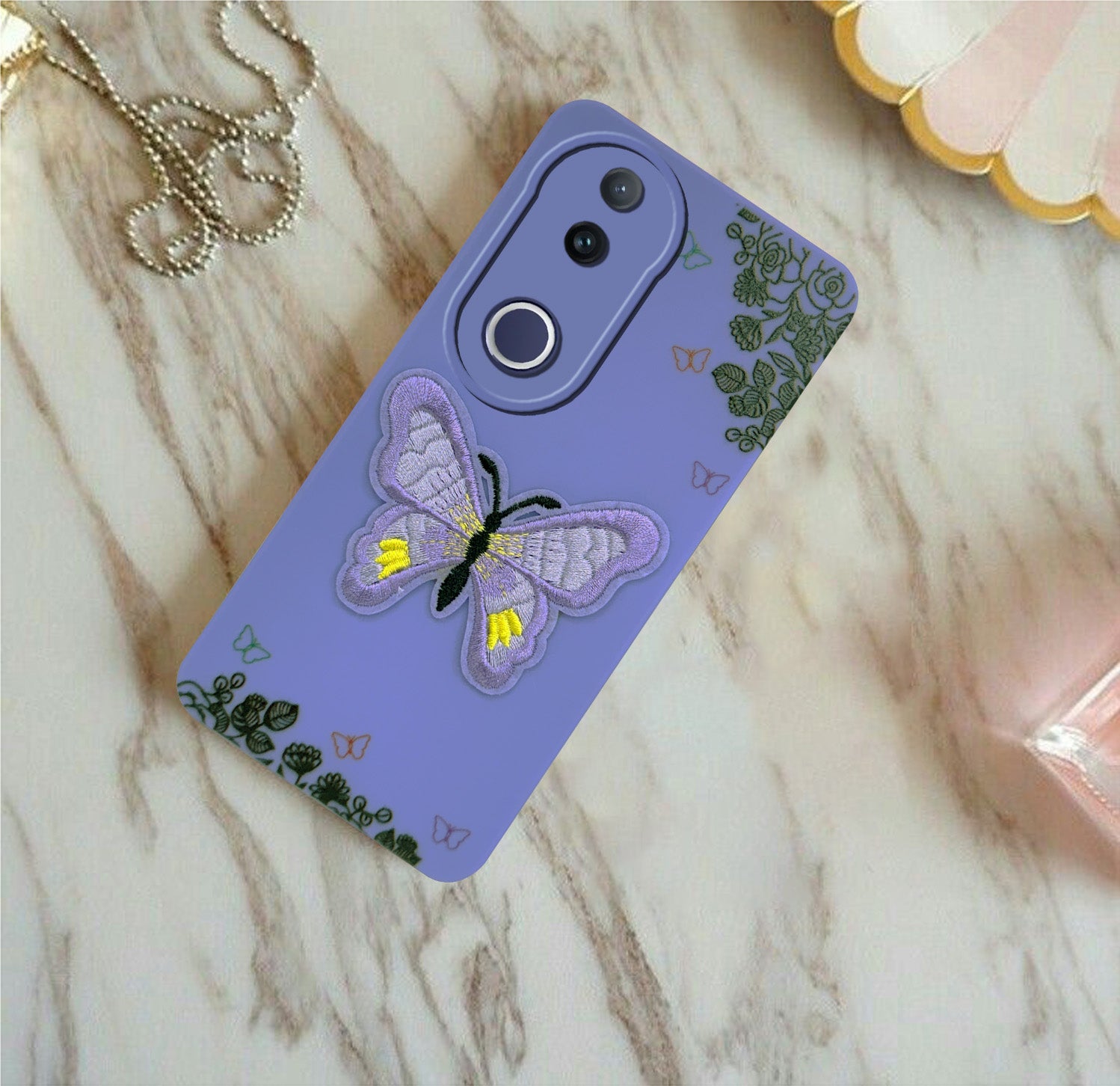 For Vivo T4R Back Cover Case (Soft Butterfly Embroidery | Women Teen Girls | Camera Protection| Matte Silicone)