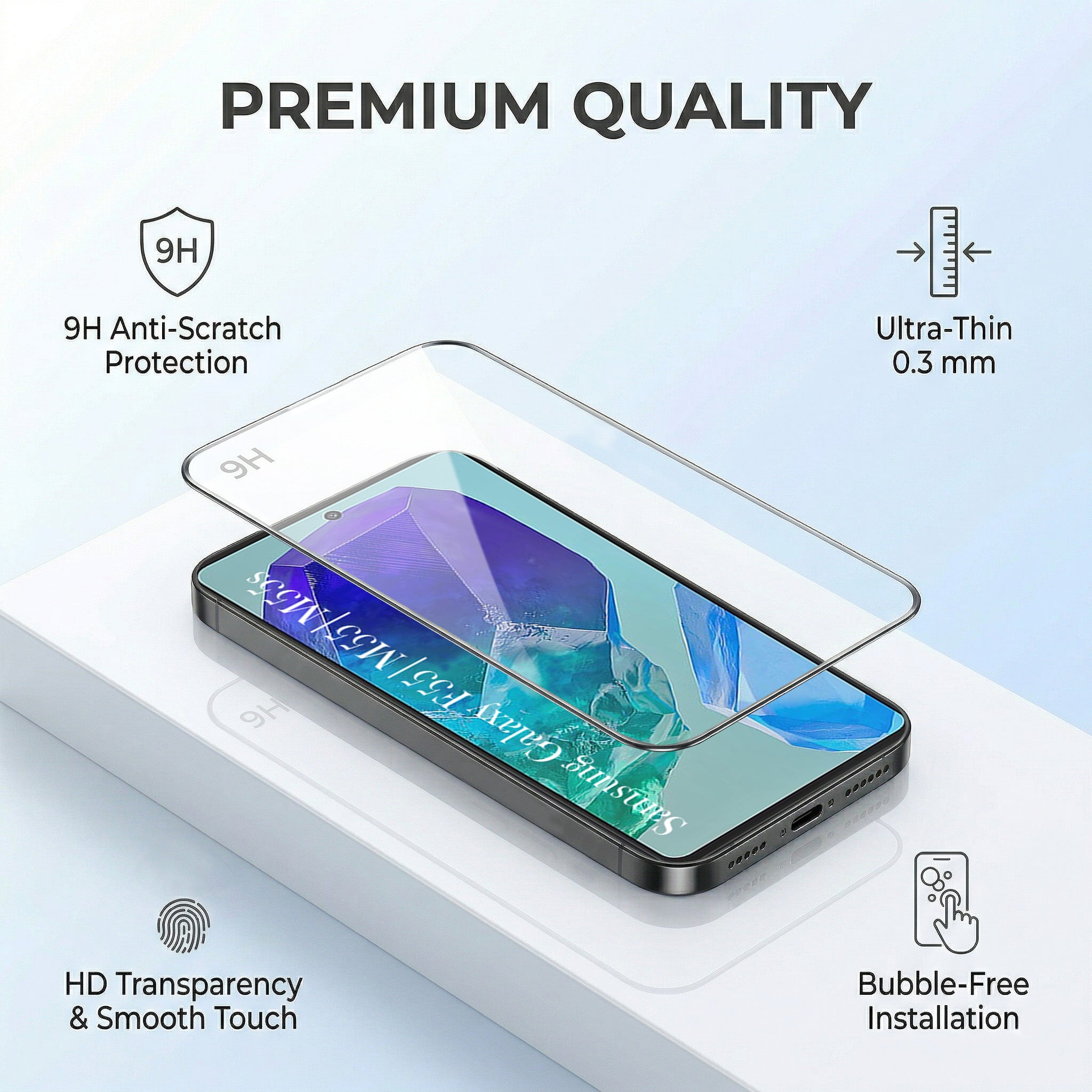 For Samsung Galaxy M55 5G | F55 5G | M55s 5G Combo with Back Cover and 9H Tempered Glass (Lifetime Anti-Yellow | Crystal Clear Shockproof | Oleophobic Coating Screen Glass)