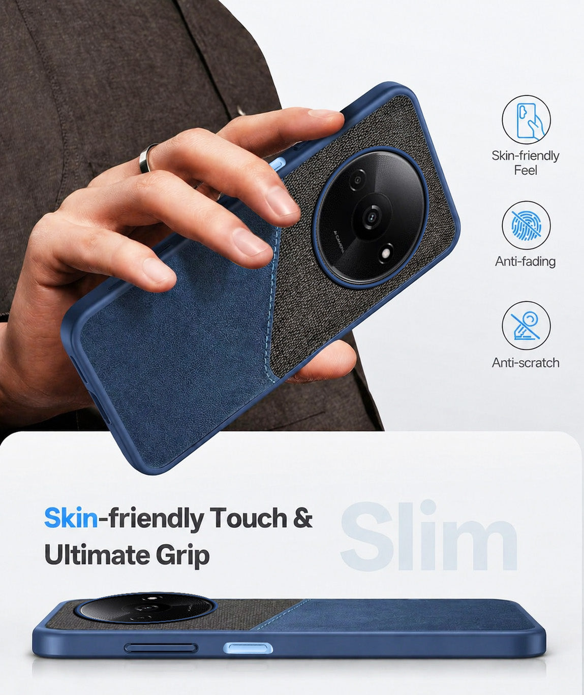 For Xiaomi Redmi A3 2024 | A3X Back Cover Case (Dual PU Leather Stitch | Professional Minimalist | Soft and Flexible)