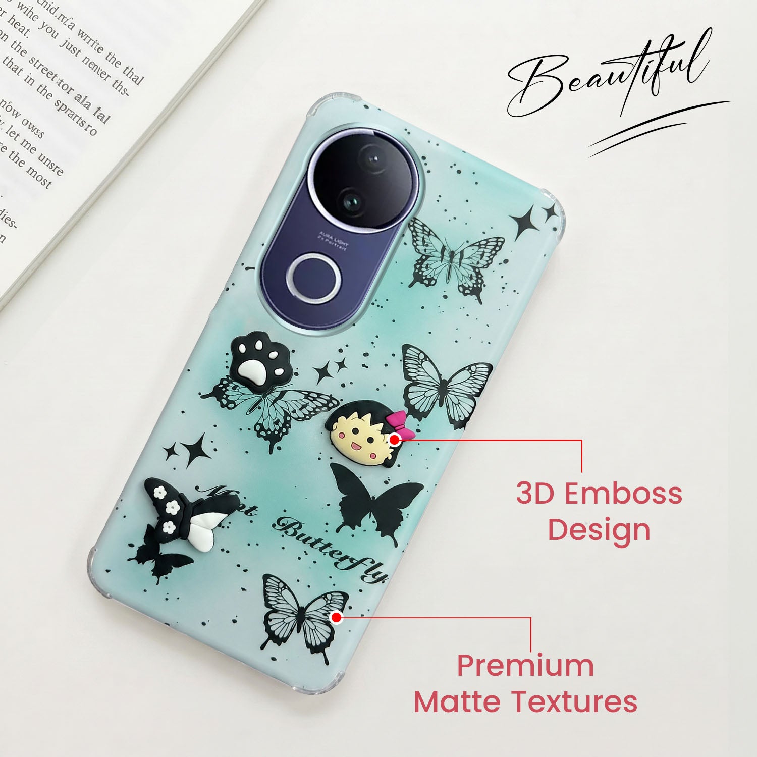 For Vivo T4R Back Cover Case (3D Cute Cartoons | Hard Back Side Soft | Matte Premium Finish | HD Printing)