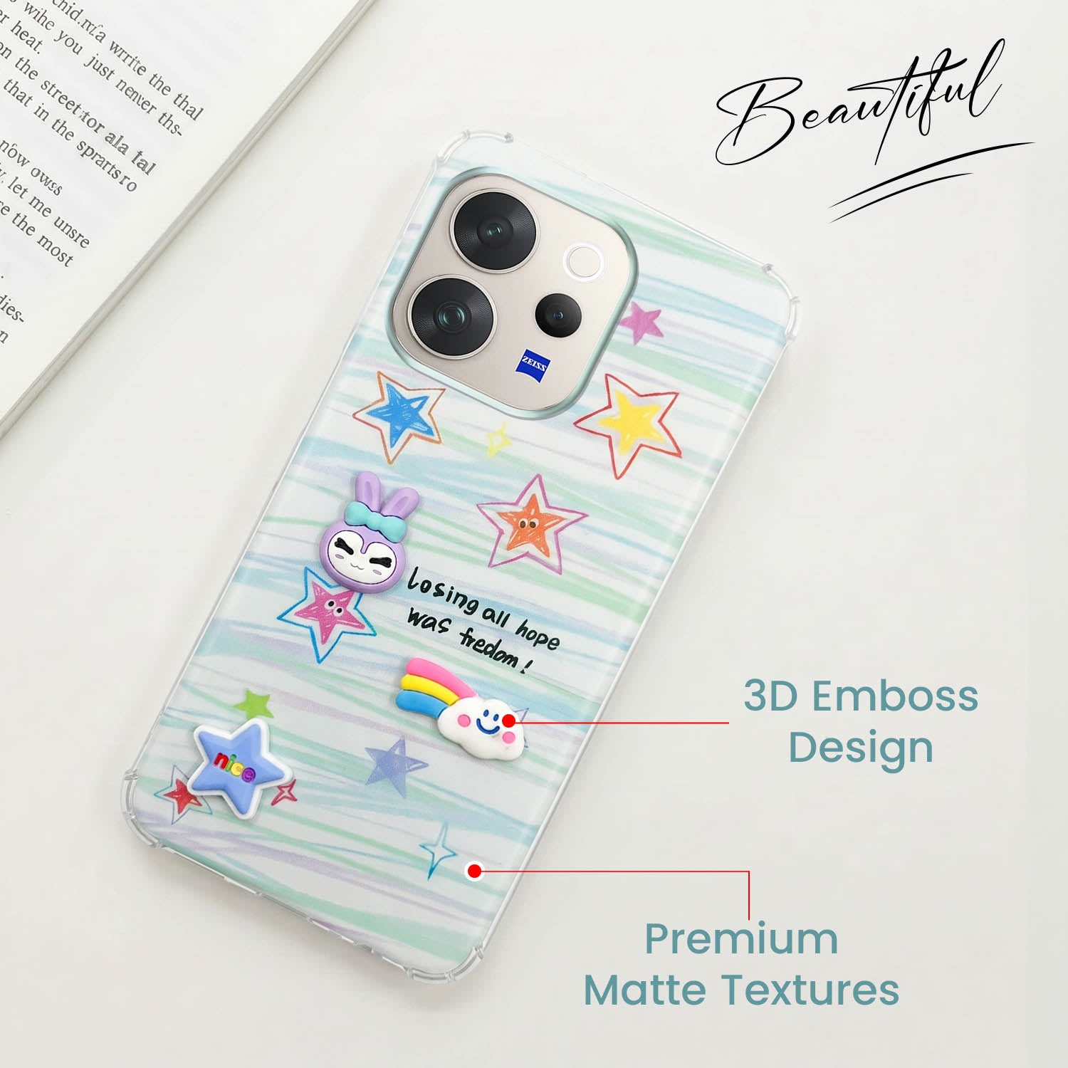For Vivo V70 | Vivo V70 Elite 5G Back Cover Case (3D Cute Cartoons | Hard Back Side Soft | Matte Premium Finish | HD Printing)