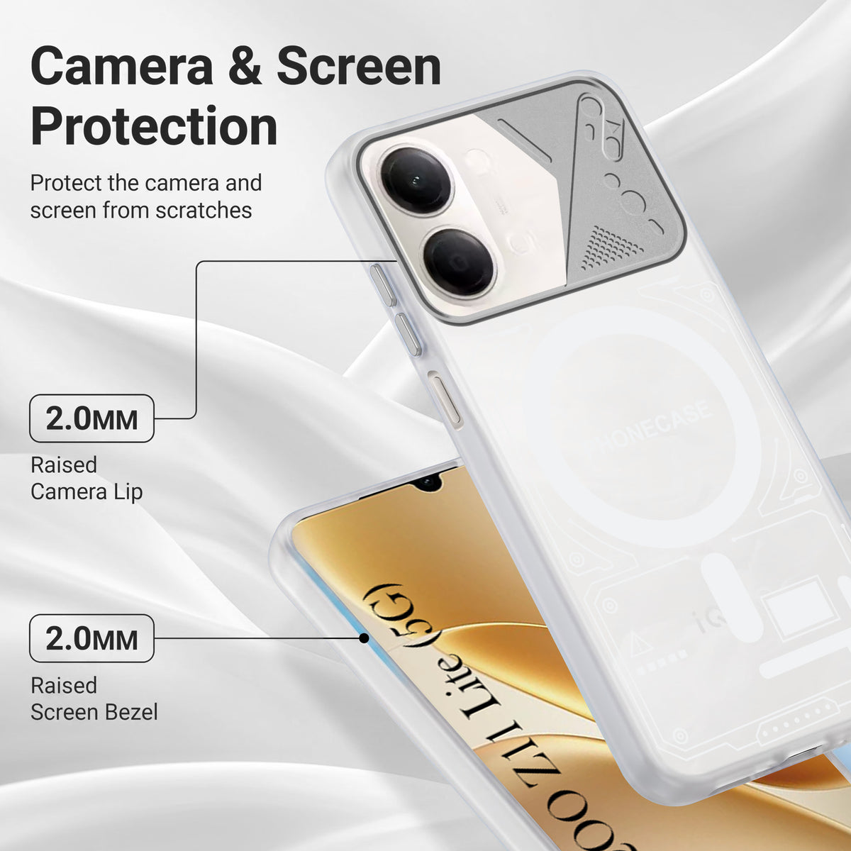 For Vivo iQOO Z11 Lite Metallic Back Cover Case (Metallic Camera Protection & Buttons | Translucent Milky Shade | Hard Polycarbonate)