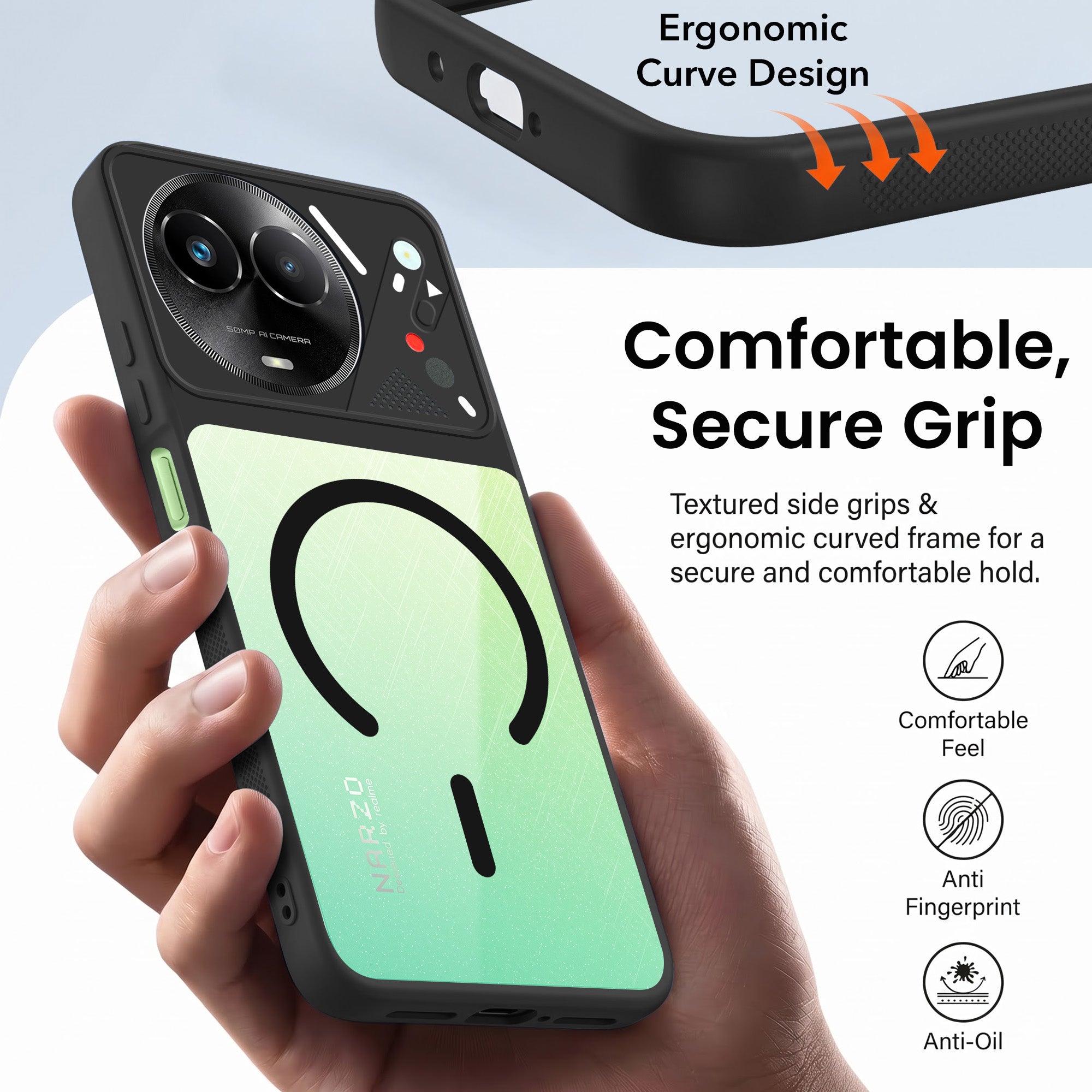 For Realme Narzo 60x Back Cover Case Lifetime Anti-Yellow Clear (Camera Protection | Side Grip | Wireless MagSafe Compatible)