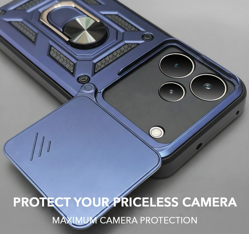 For Realme P4 Pro Hybrid Armor Back Cover Case (Sliding Shutter Camera Protection | Polycarbonate |Ring Holder Kickstand)