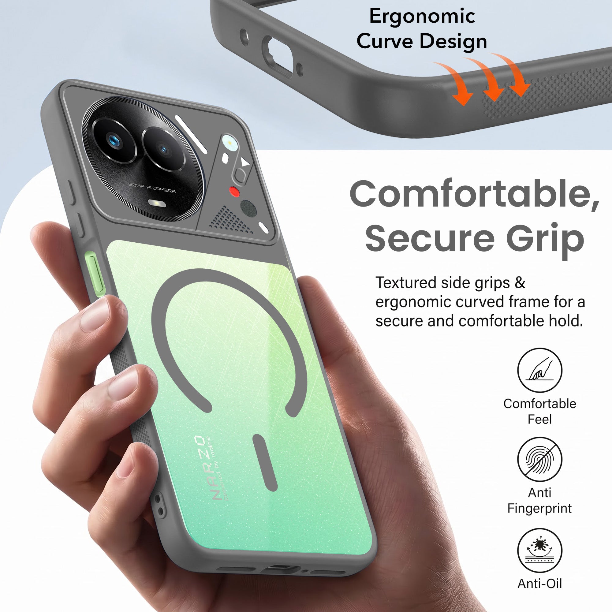 For Realme Narzo 60x Back Cover Case Lifetime Anti-Yellow Clear (Camera Protection | Side Grip | Wireless MagSafe Compatible)