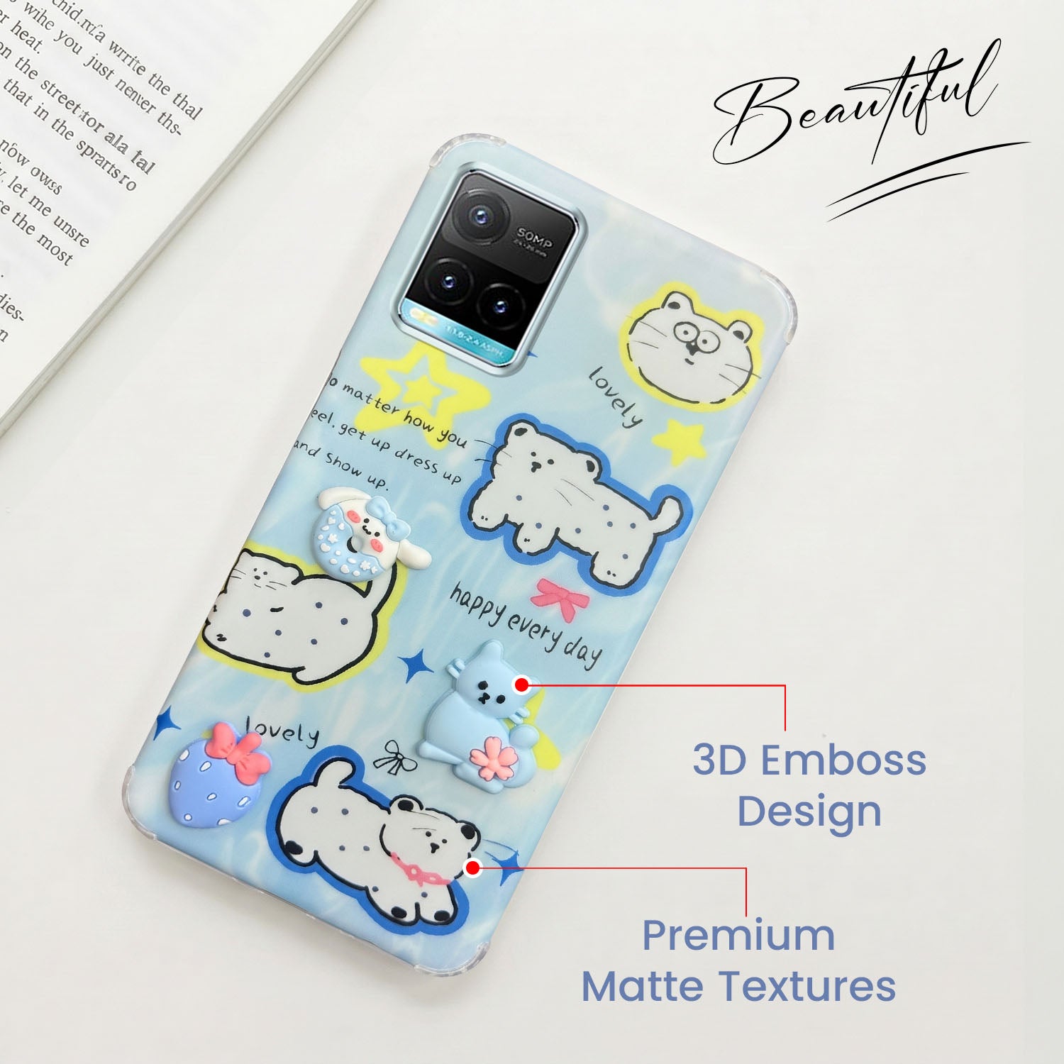 For Vivo Y33s Back Cover Case (3D Cute Cartoons | Hard Back Side Soft | Matte Premium Finish | HD Printing)