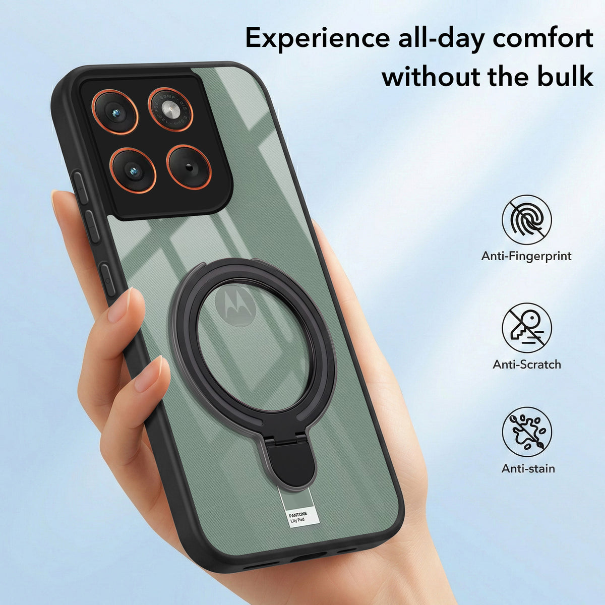 For Motorola Moto Edge 70 Back Cover Case (Kick Stand Ring Holder | Life time Anti Yellow | Camera Protection)