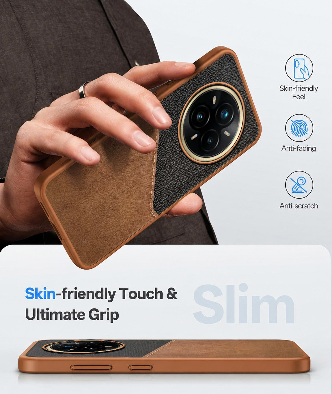 For Realme 14 Pro Plus Back Cover Case (Dual PU Leather Stitch | Professional Minimalist | Soft and Flexible)