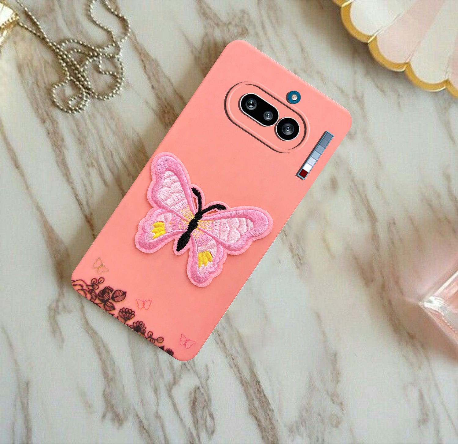 For Nothing Phone 4A 5G Back Cover Case (Soft Butterfly Embroidery | Women Teen Girls | Camera Protection| Matte Silicone)
