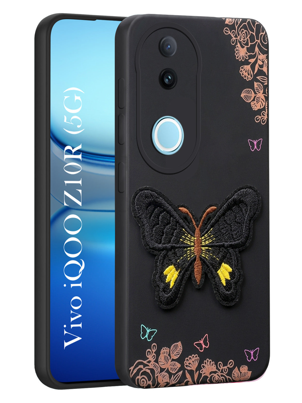 For Vivo iQOO Z10R Back Cover Case (Soft Butterfly Embroidery | Women Teen Girls | Camera Protection| Matte Silicone)