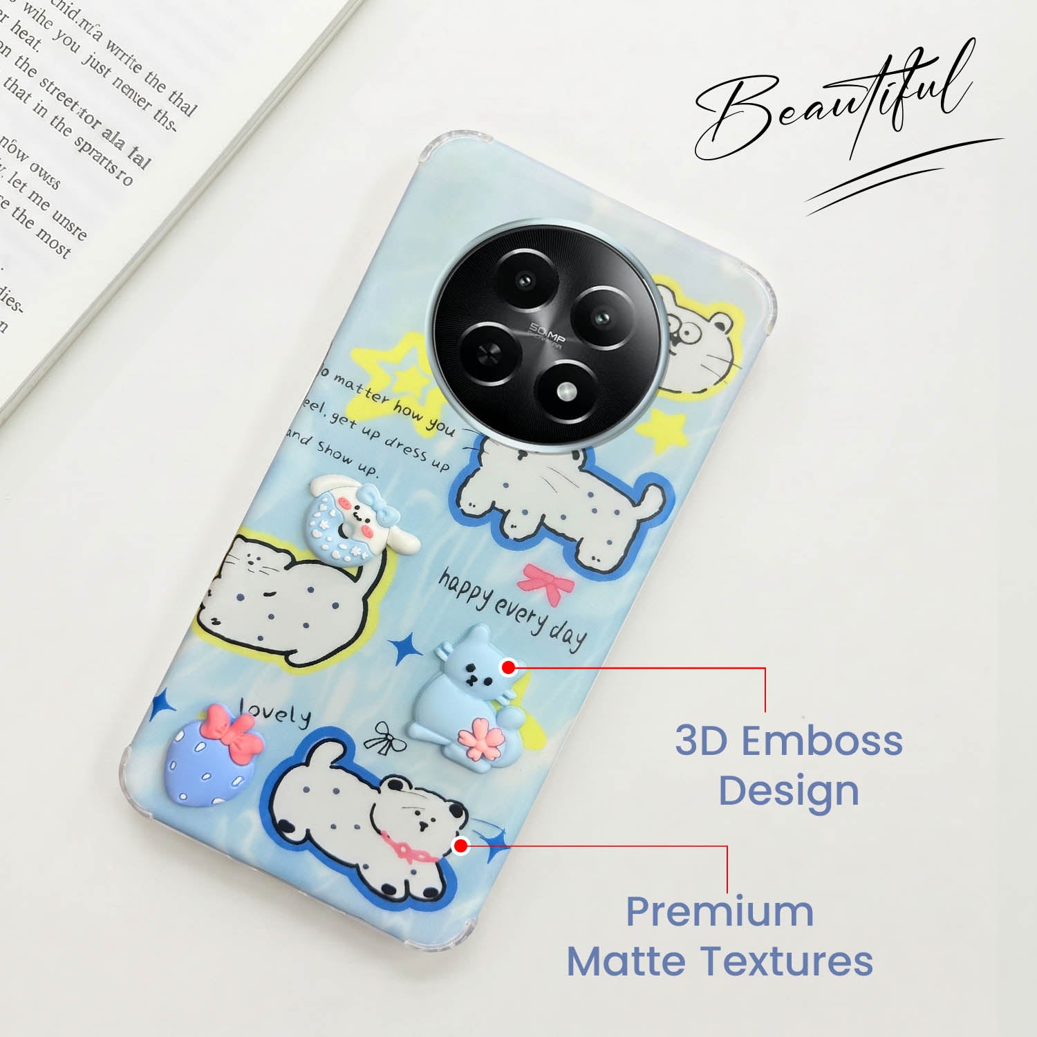 For Realme Narzo 70x 5G Back Cover Case (3D Cute Cartoons | Hard Back Side Soft | Matte Premium Finish | HD Printing)