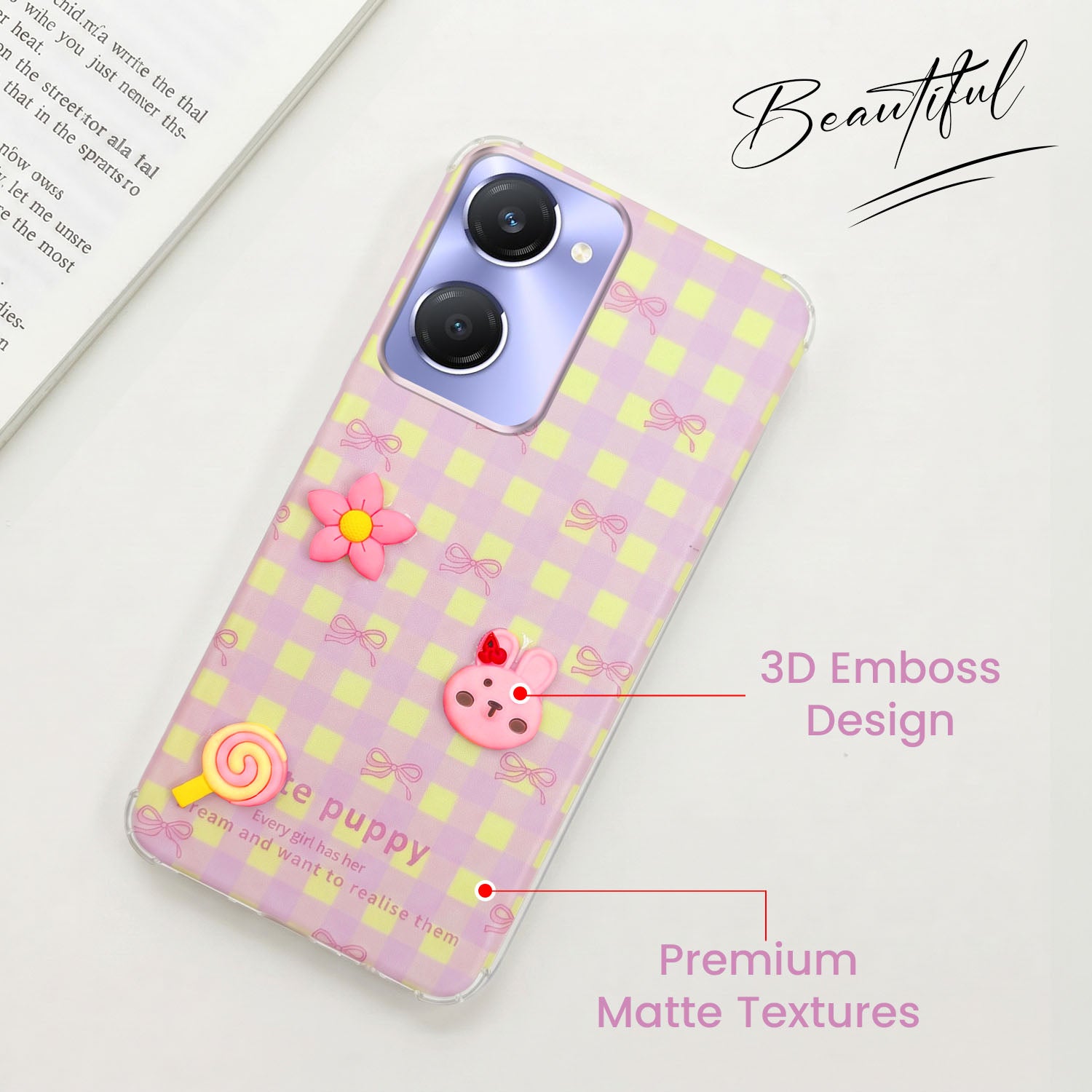 For Vivo Y28s 5G | Vivo T3 Lite 5G Back Cover Case (3D Cute Cartoons | Hard Back Side Soft | Matte Premium Finish | HD Printing)