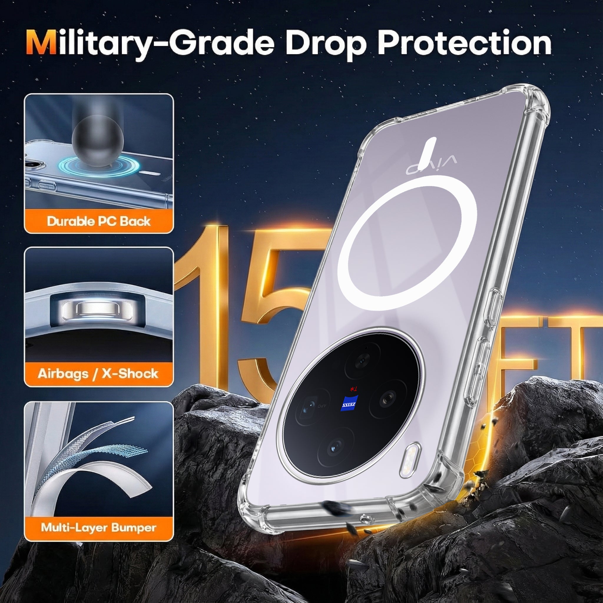 For Vivo X300 5G Back Cover Shockproof Crystal-Clear (Magsafe Wireless Support | Drop & Camera Protection | Hard Polycarbonate)