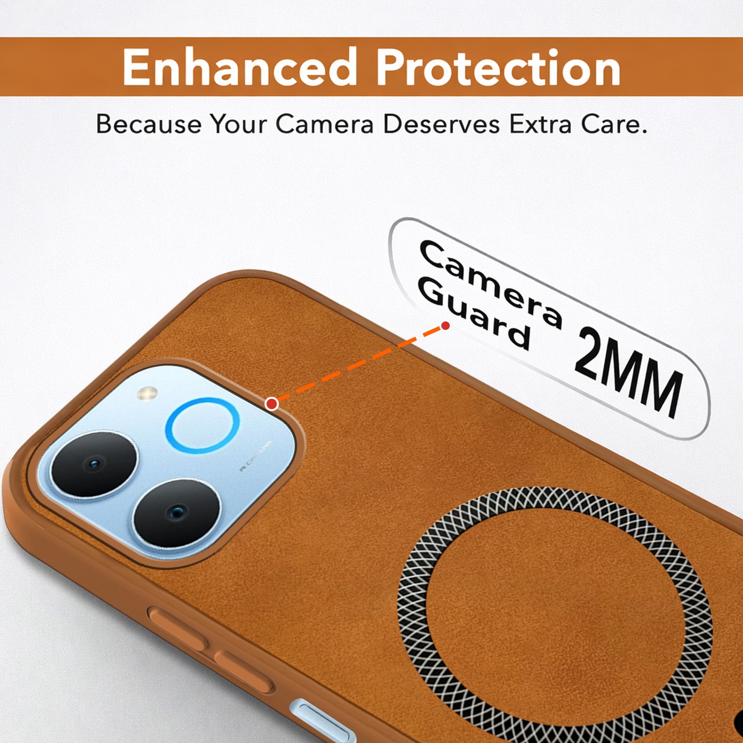 For Realme P4 Lite | Realme Narzo 80 Lite 4G Back Cover Case Leather Finish (MagSafe Compatible Wireless Charging | Soft Touch | Camera Bump Protection)
