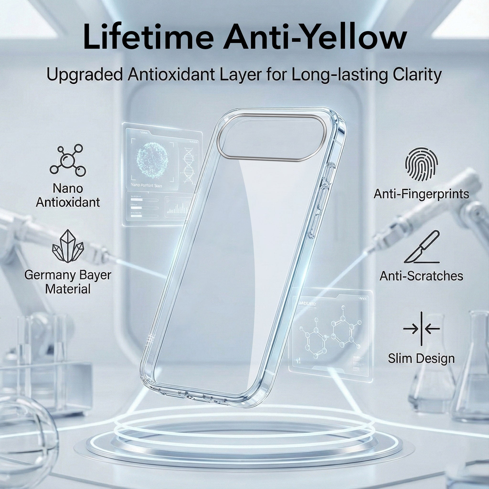 For Apple iPhone 17 Air Combo with Back Cover and 9H Tempered Glass (Lifetime Anti-Yellow | Sleek Hard Crystal | Oleophobic Coating Screen Glass)