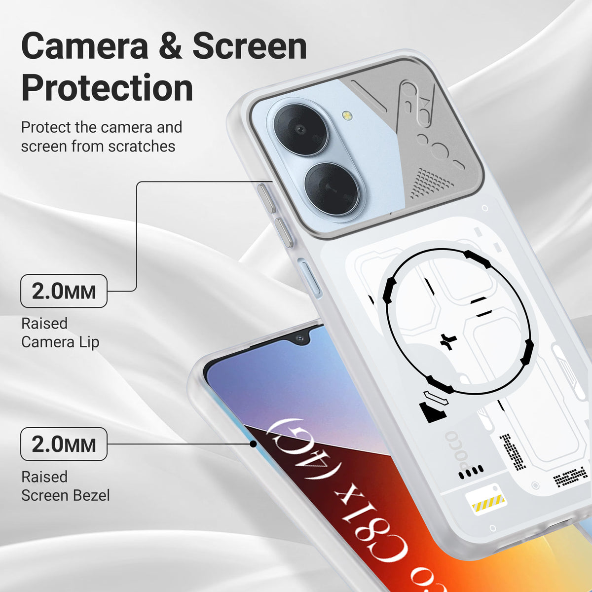 For Poco C81x Metallic Back Cover Case (Metallic Camera Protection & Buttons | Translucent Milky Shade | Hard Polycarbonate)