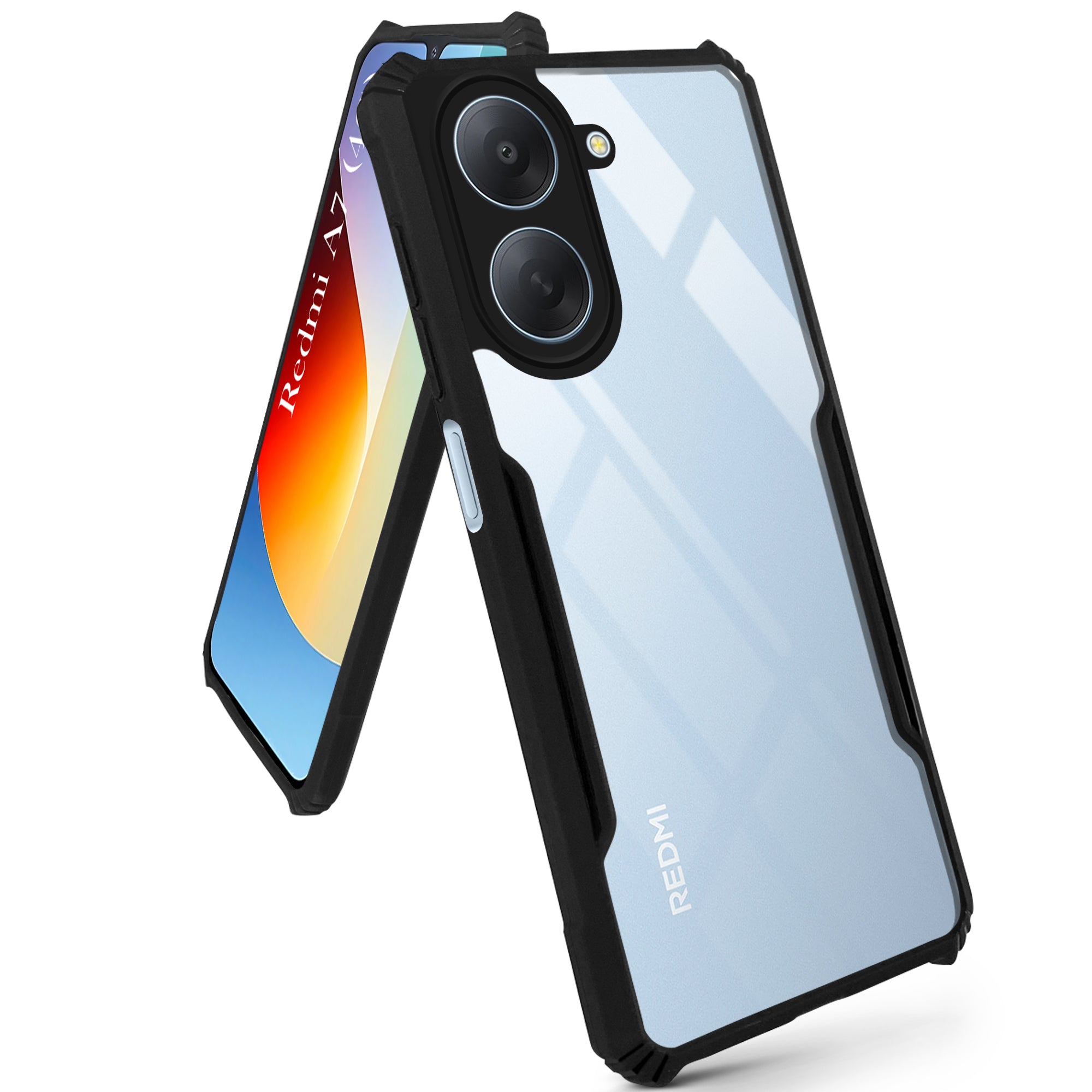 For Redmi A7 5G Back Cover Case Hybrid (Shockproof with Polycarbonate Clear Panel | Professional Black)
