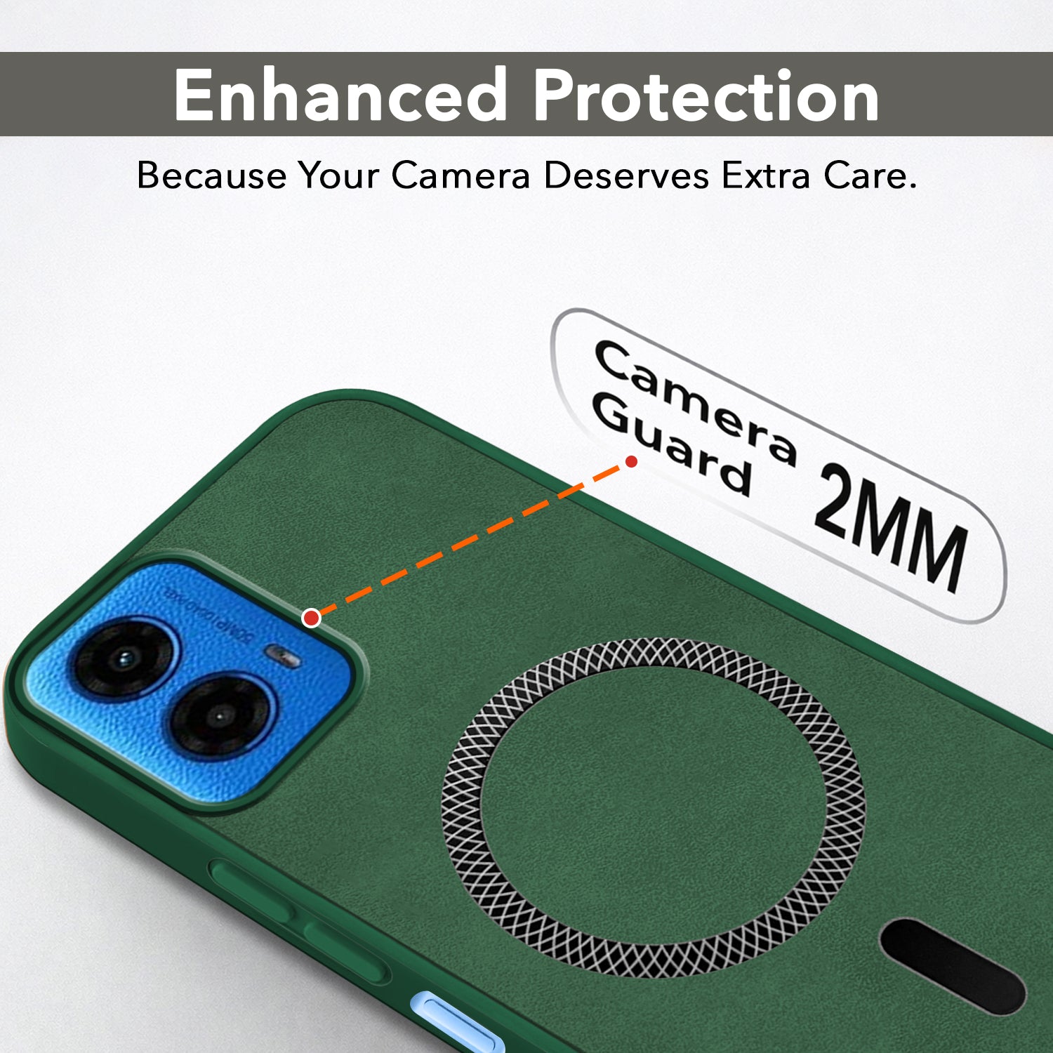 For Motorola Moto G45 Back Cover Case Leather Finish (MagSafe Compatible Wireless Charging | Soft Touch | Camera Bump Protection)