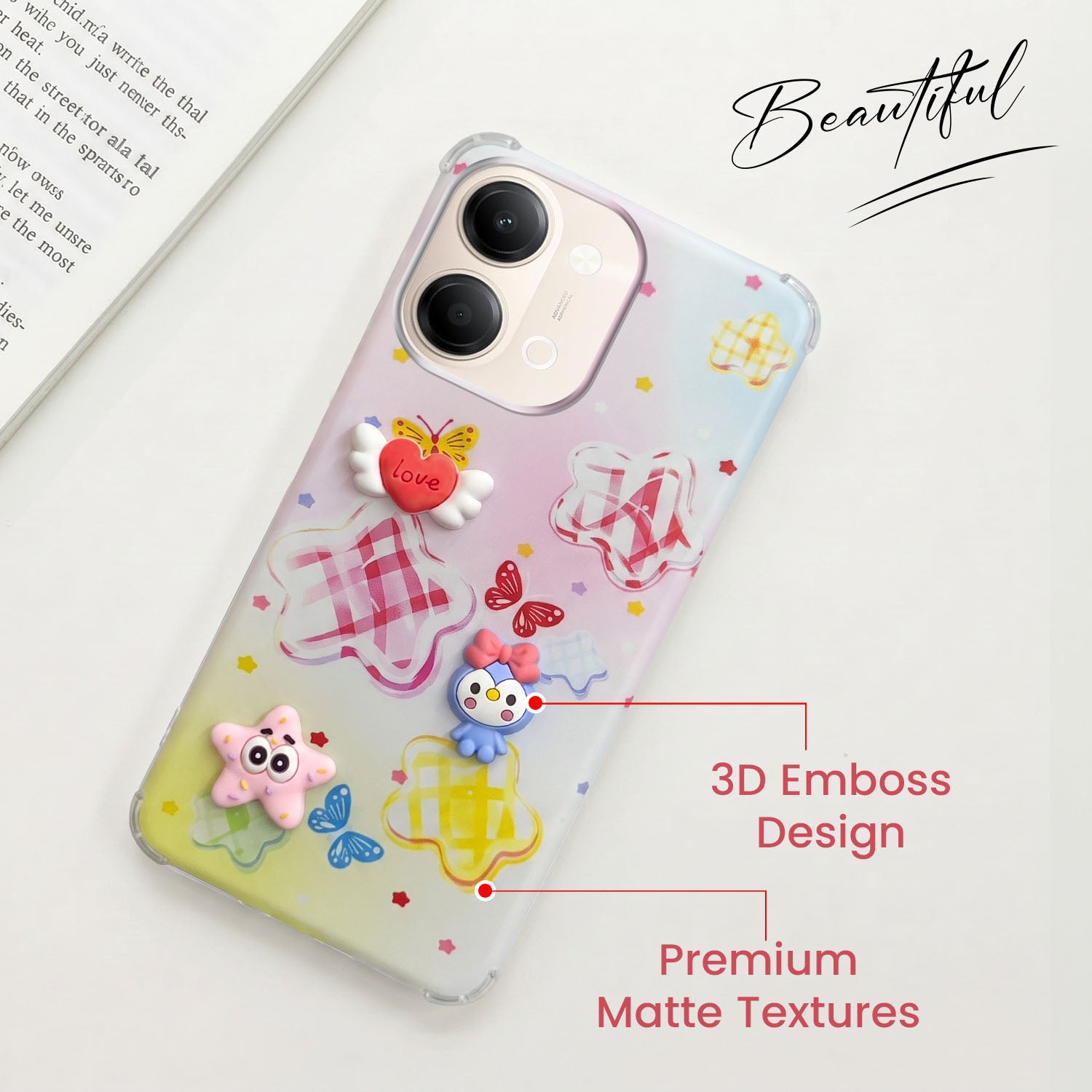 For Vivo Y05 4G Back Cover Case (3D Cute Cartoons | Hard Back Side Soft | Matte Premium Finish | HD Printing)