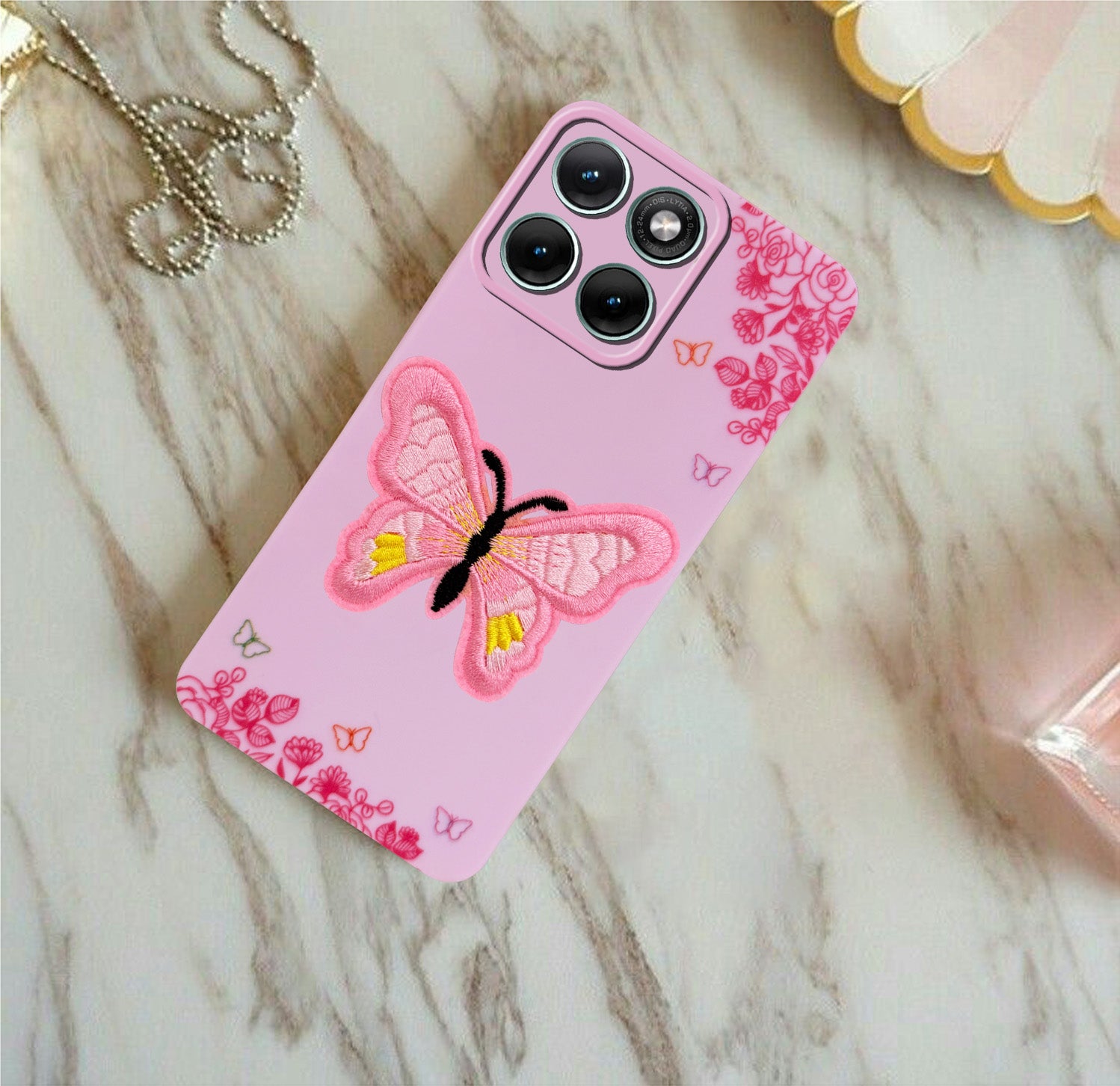 For Motorola Moto Edge 70 Fusion Back Cover Case (Soft Butterfly Embroidery | Women Teen Girls | Camera Protection| Matte Silicone)