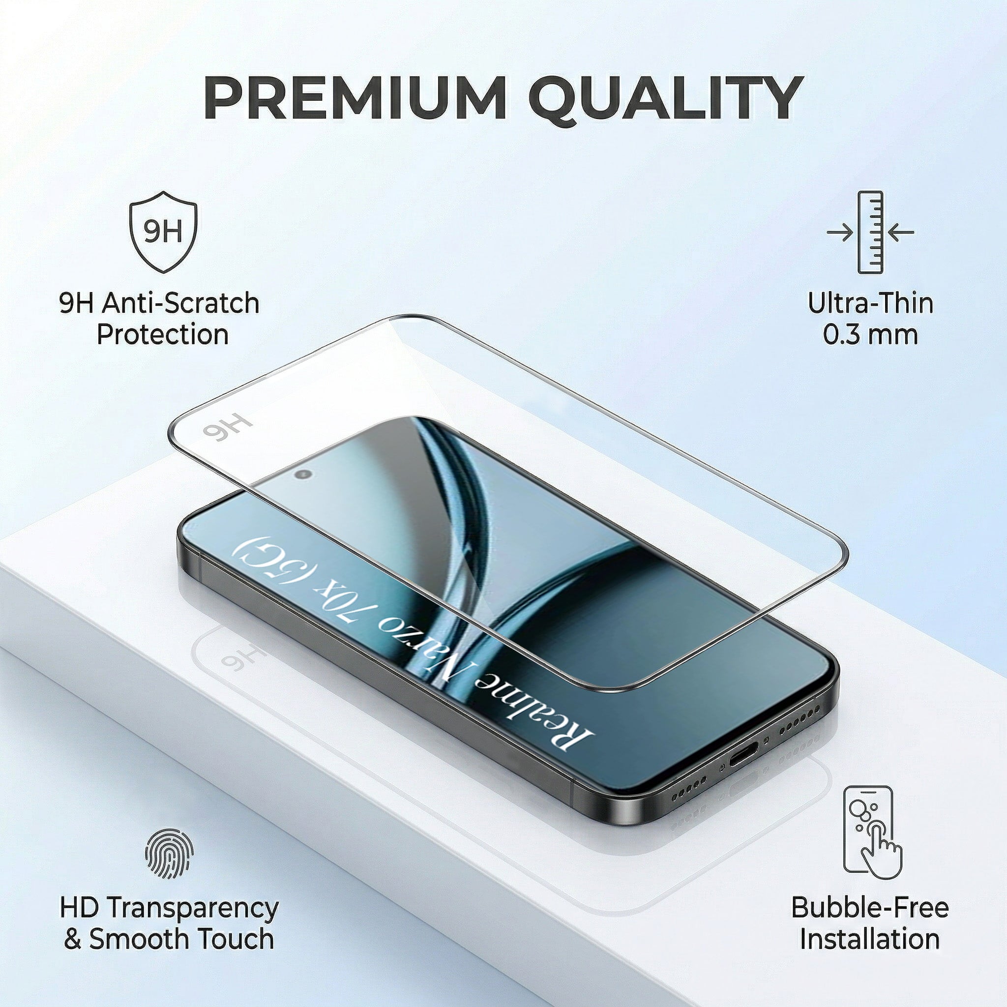 For Realme Narzo 70x 5G Combo with Back Cover and 9H Tempered Glass (Lifetime Anti-Yellow | Crystal Clear Shockproof | Oleophobic Coating Screen Glass)