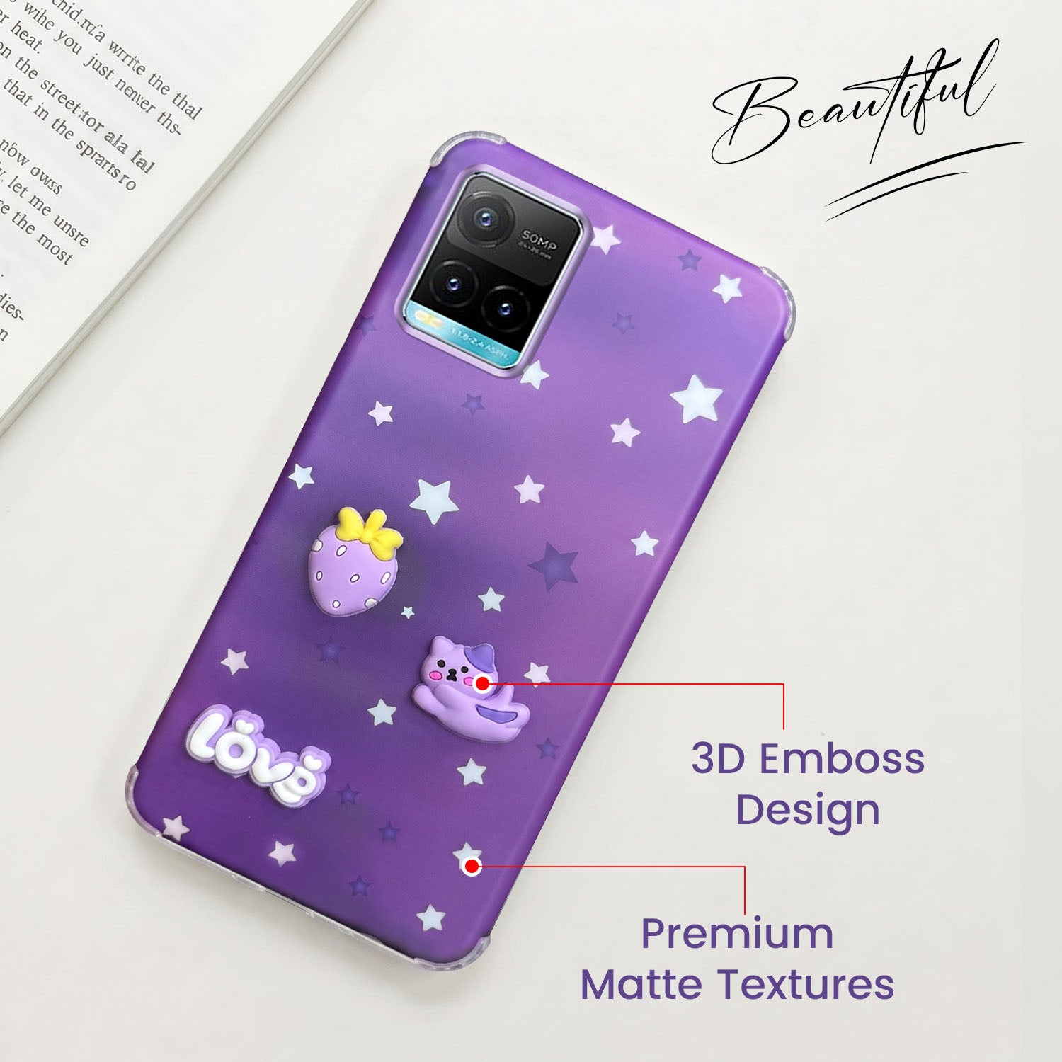 For Vivo Y33T | Vivo Y21T | Vivo Y21s Back Cover Case (3D Cute Cartoons | Hard Back Side Soft | Matte Premium Finish | HD Printing)