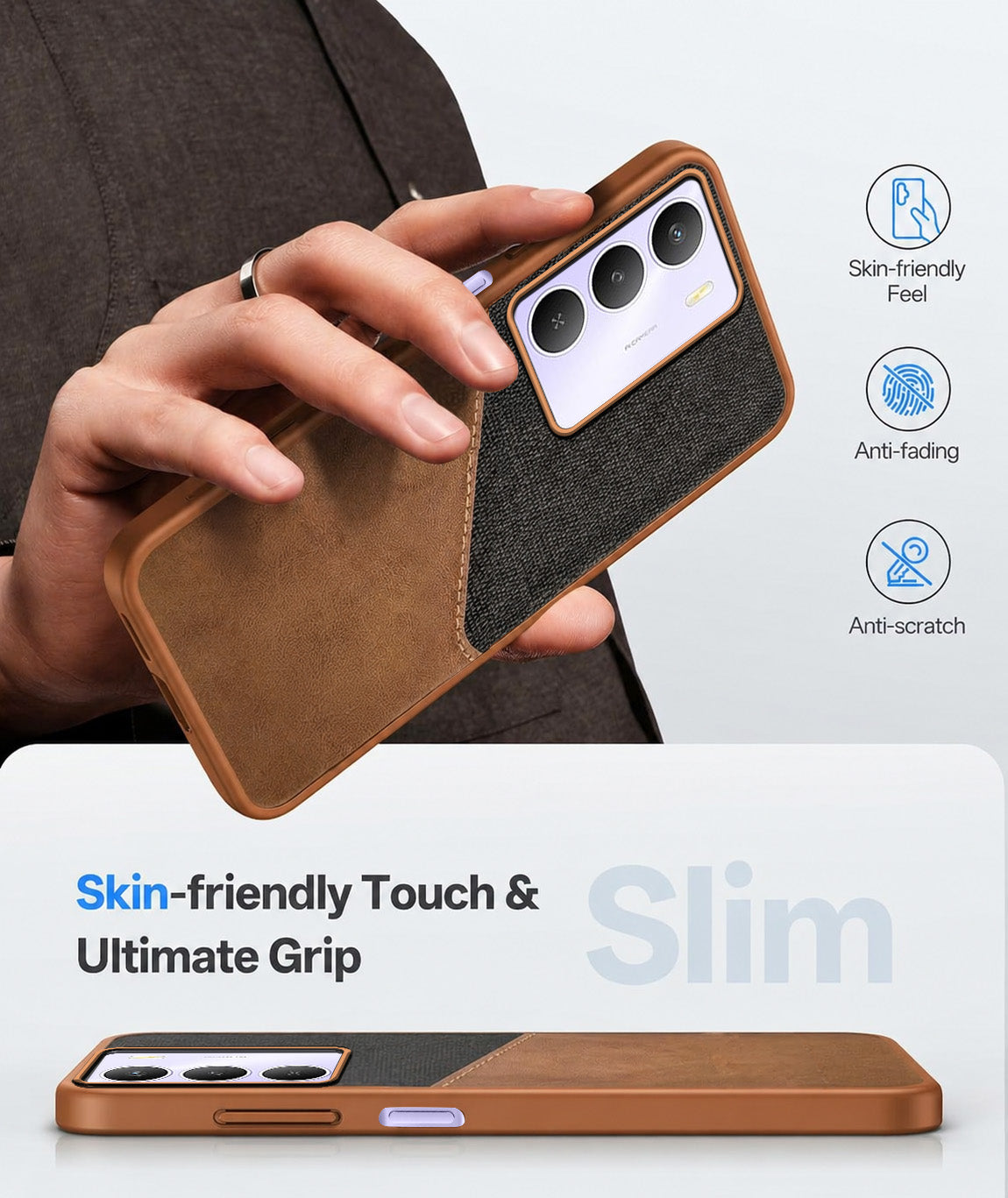 For Realme Narzo 80 Lite 5G Back Cover Case (Dual PU Leather Stitch | Professional Minimalist | Soft and Flexible)