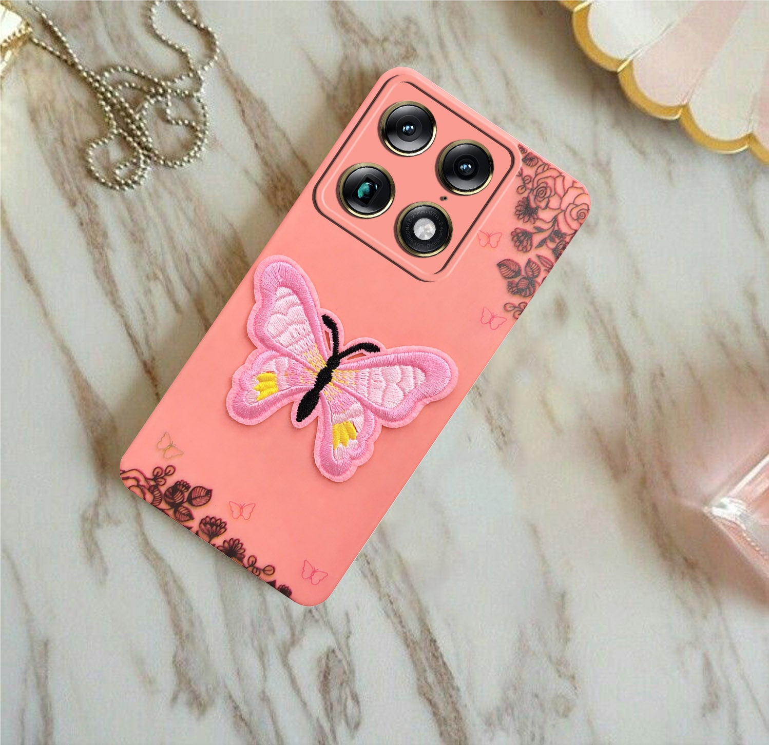 For Motorola Moto Signature 5G Back Cover Case (Soft Butterfly Embroidery | Women Teen Girls | Camera Protection| Matte Silicone)