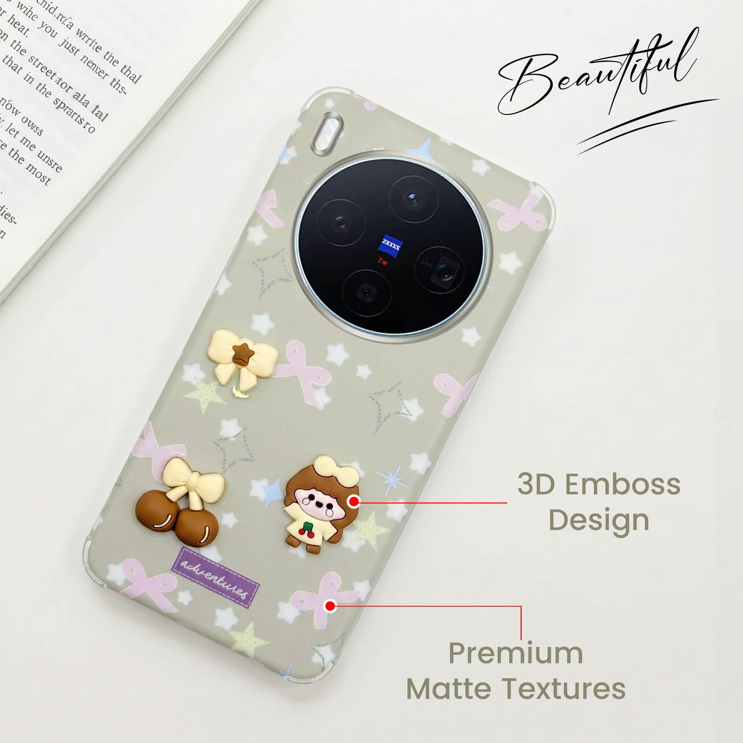 For Vivo X300 5G Back Cover Case (3D Cute Cartoons | Hard Back Side Soft | Matte Premium Finish | HD Printing)