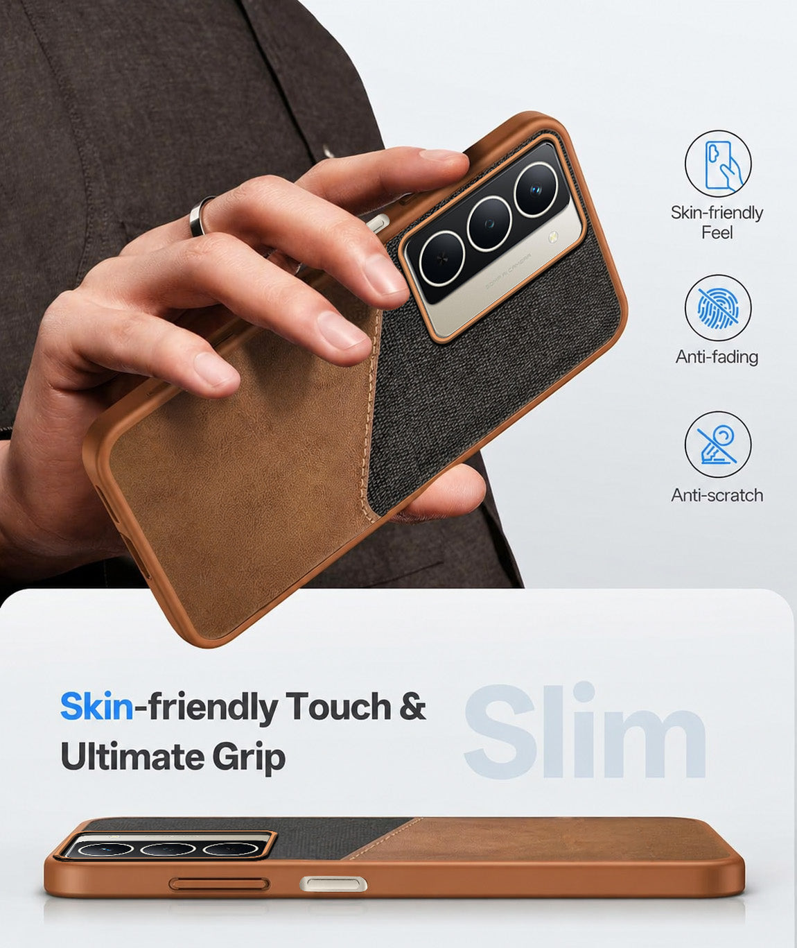 For Realme Narzo 80x Back Cover Case (Dual PU Leather Stitch | Professional Minimalist | Soft and Flexible)