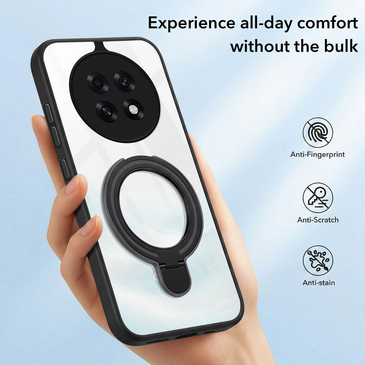 For Oppo F31 Pro Plus Back Cover Case (Kick Stand Ring Holder | Life time Anti Yellow | Camera Protection)
